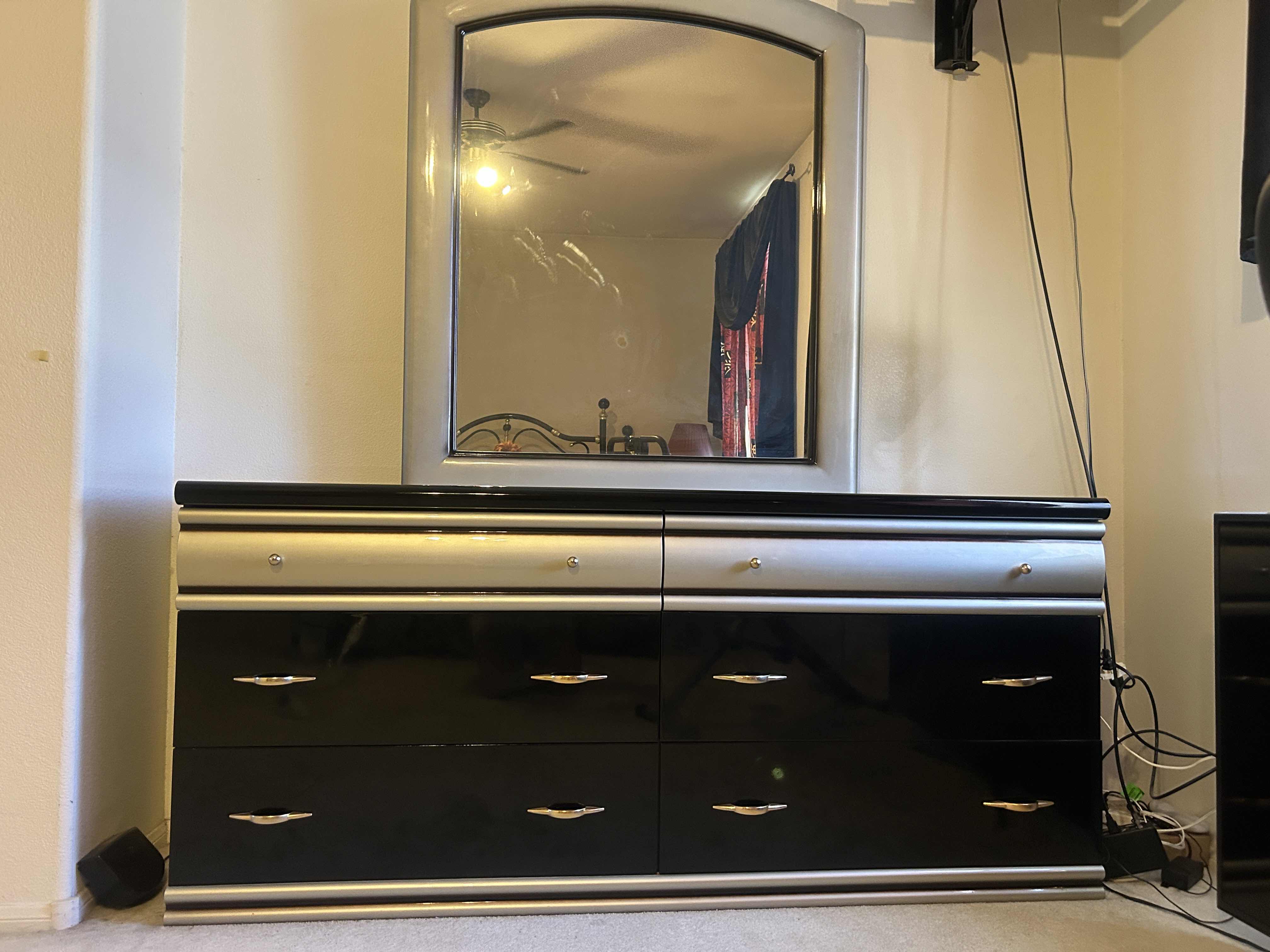 Photo 1 of HIGH GLOSS LACQUER ART DECO 6 DRAWER DRESSER 6‘ x 18“ x H32 1/2“WITH MIRROR