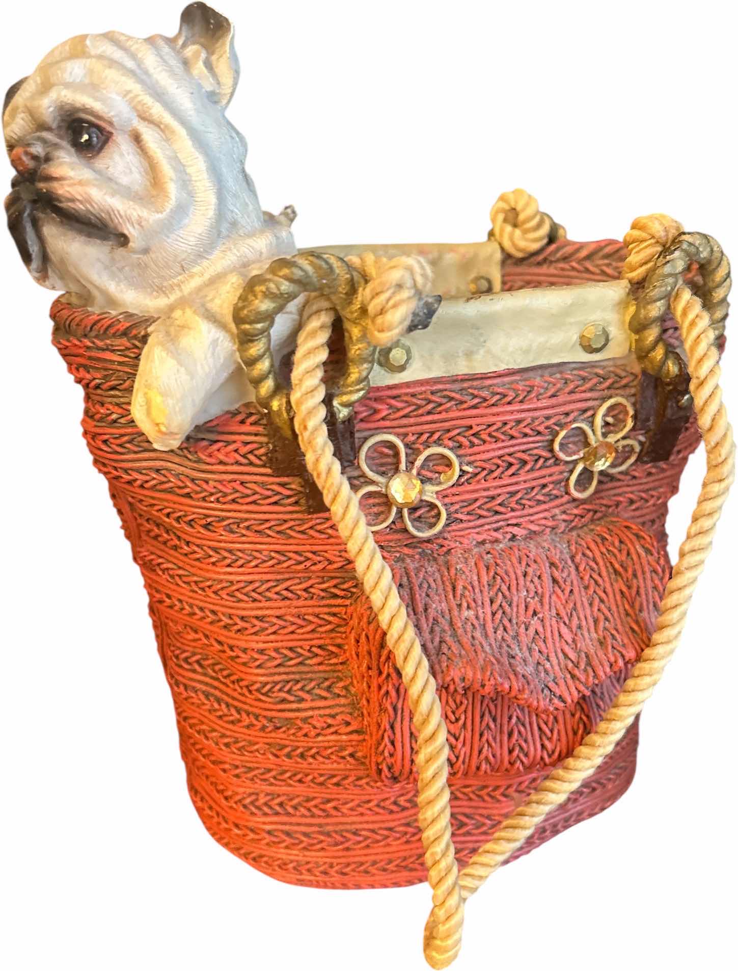 Photo 1 of CERAMIC DOG IN WOVEN BASKET DECOR H8.5”