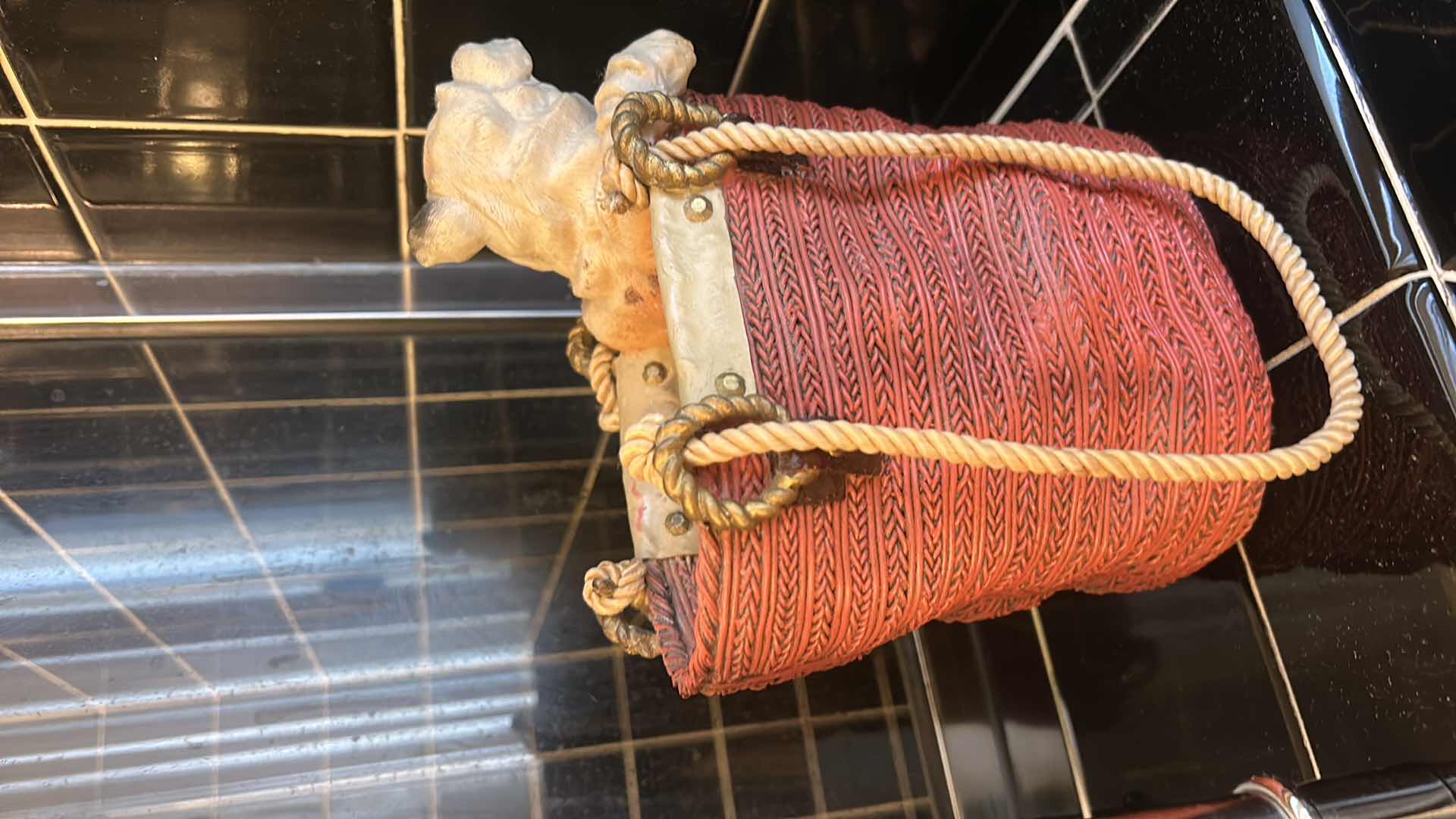 Photo 1 of CERAMIC DOG IN WOVEN BASKET DECOR H8.5”