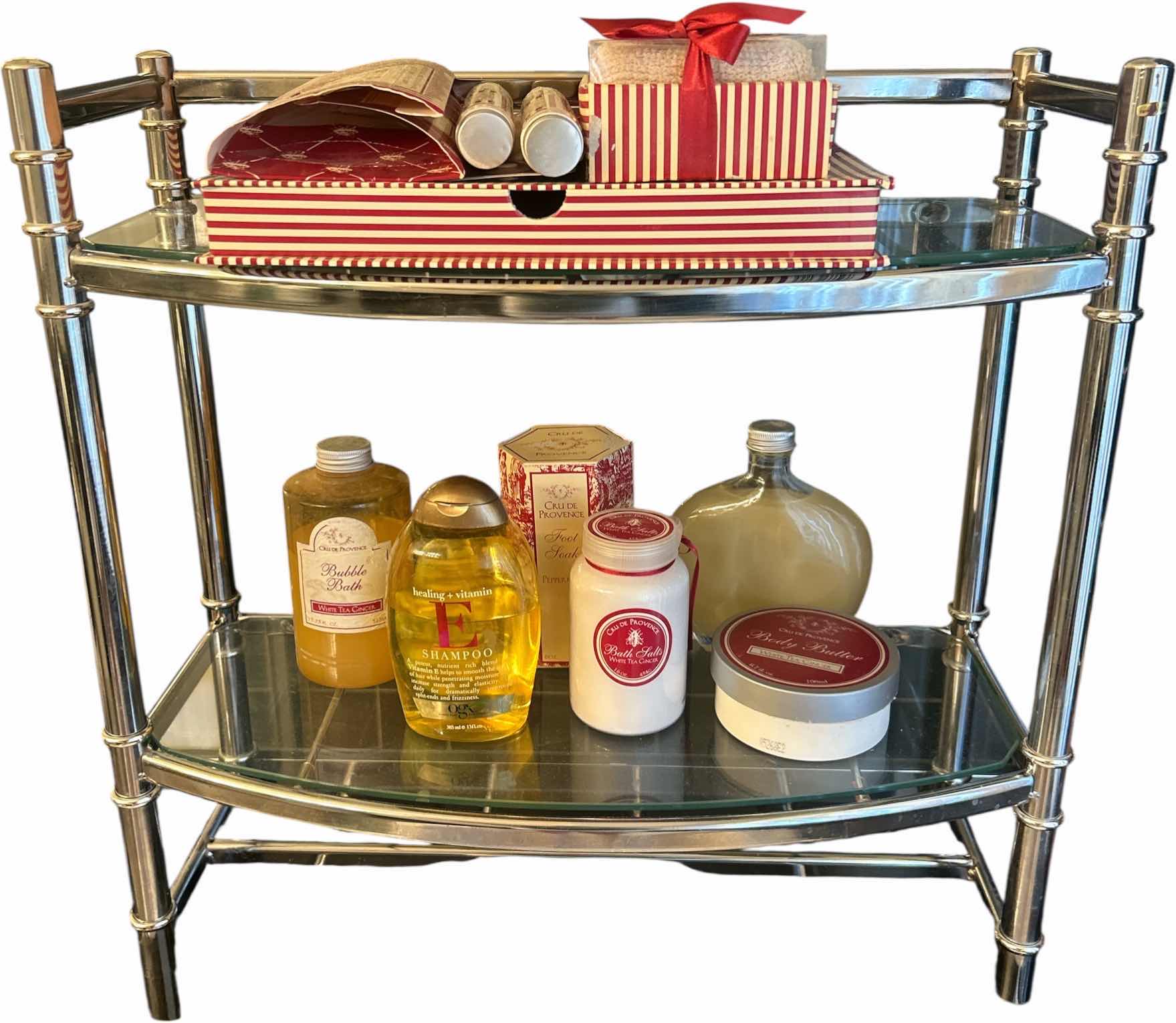 Photo 1 of BATHROOM SHELF 21“ x 9“ x H20 1/2“ WITH BATH SALTS, SHAMPOO, BUBBLE BATH, FOOT SOAK AND MORE