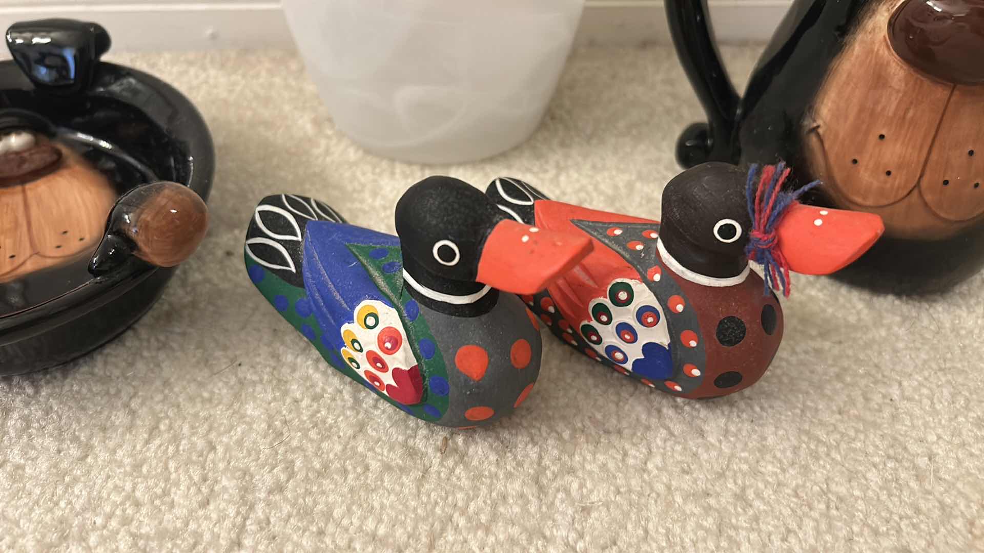 Photo 5 of 5 PC HOME DECOR MILKY WHITE GLASS VASE H10”, SOAP DISH, MUG SND TWO WOODEN DUCKS