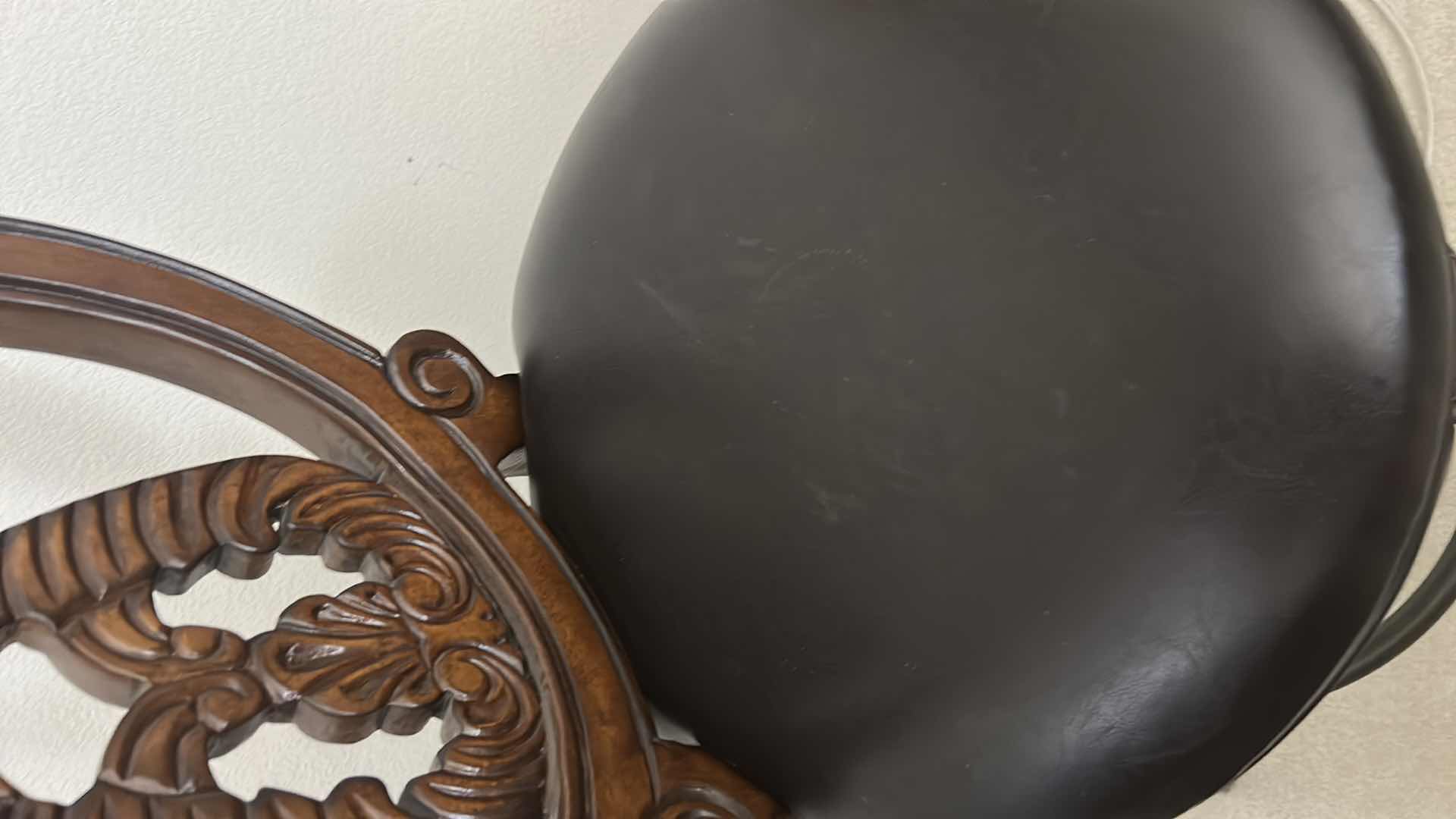 Photo 19 of HEAVY STURDY BURL WOOD INLAID BAR WITH MARBLE TOP 6‘ x 2‘ x H42“ AND  2 MATCHING BARSTOOLS