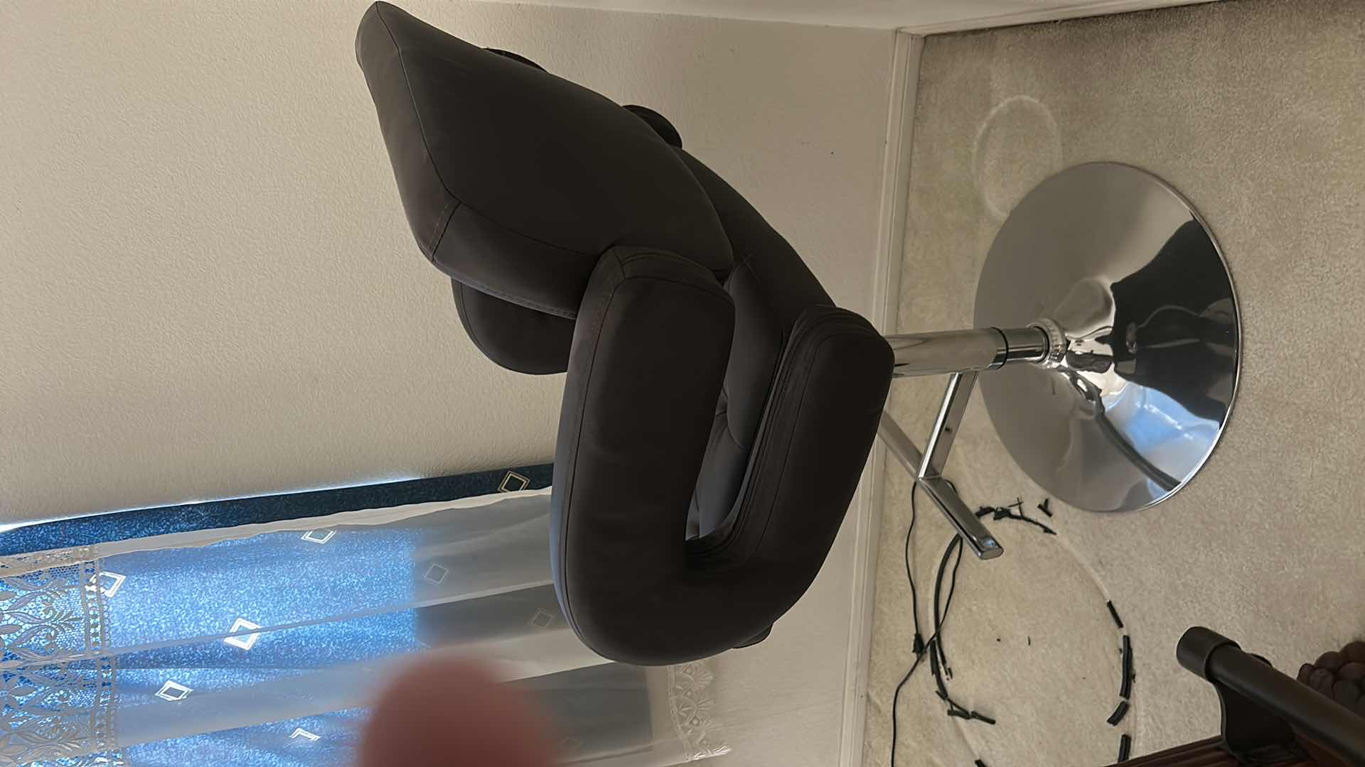 Photo 4 of BLACK AND CHROME ADJUSTABLE HEIGHT SWIVEL BARSTOOL SEAT HEIGHT AS PICTURED 25.5”