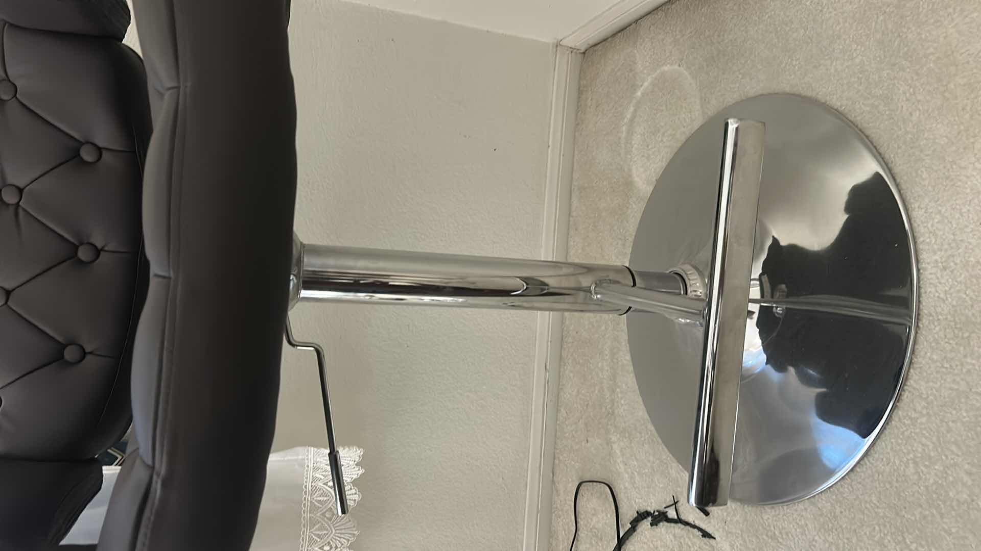 Photo 3 of BLACK AND CHROME ADJUSTABLE HEIGHT SWIVEL BARSTOOL SEAT HEIGHT AS PICTURED 25.5”