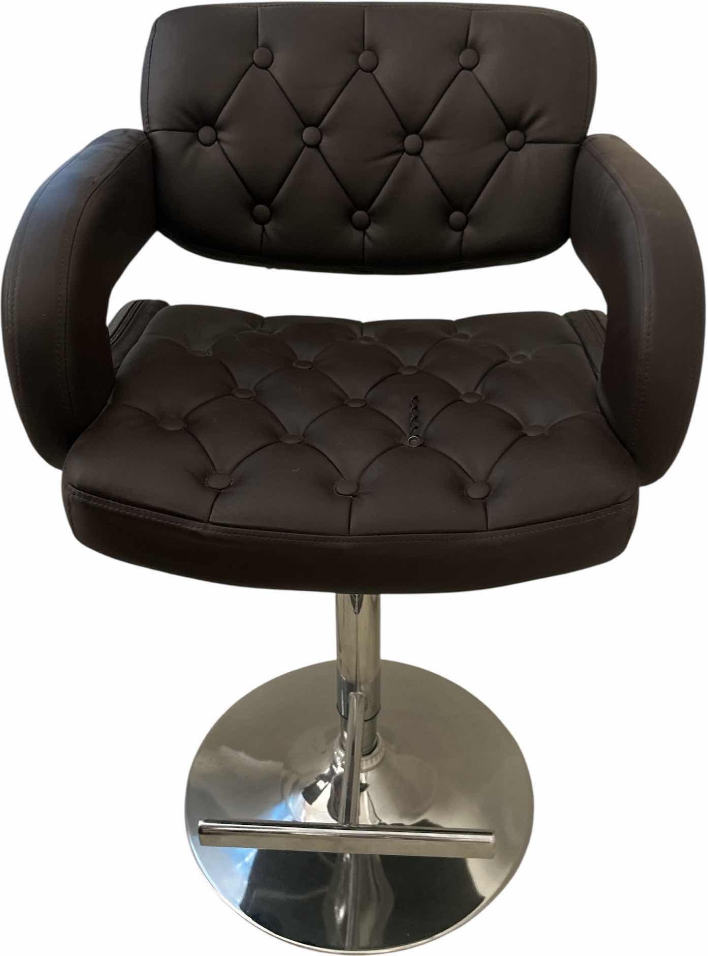 Photo 1 of BLACK AND CHROME ADJUSTABLE HEIGHT SWIVEL BARSTOOL SEAT HEIGHT AS PICTURED 25.5”