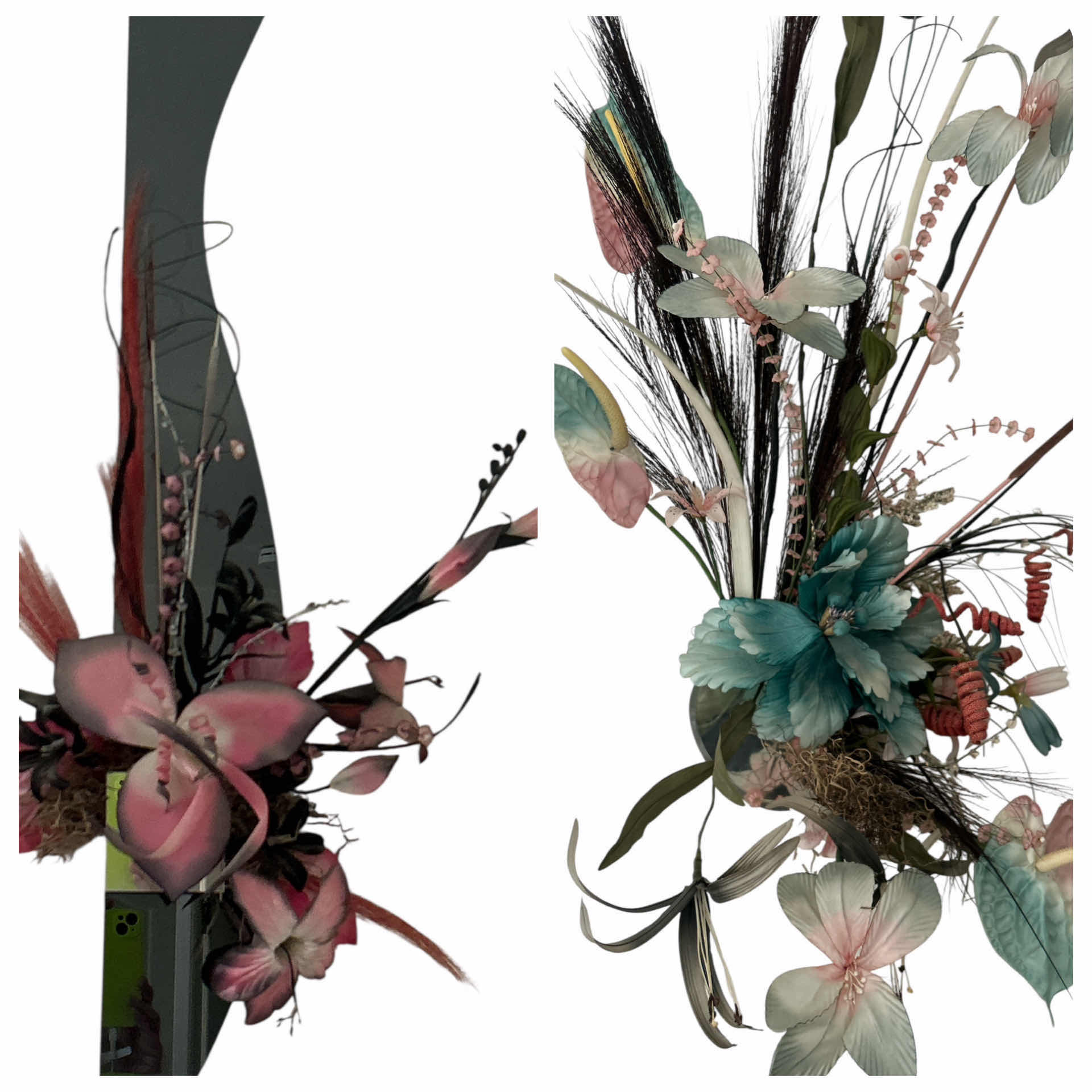 Photo 1 of 2 PC MIRRORED WALL DECOR WITH FAUX FLOWERS H30”