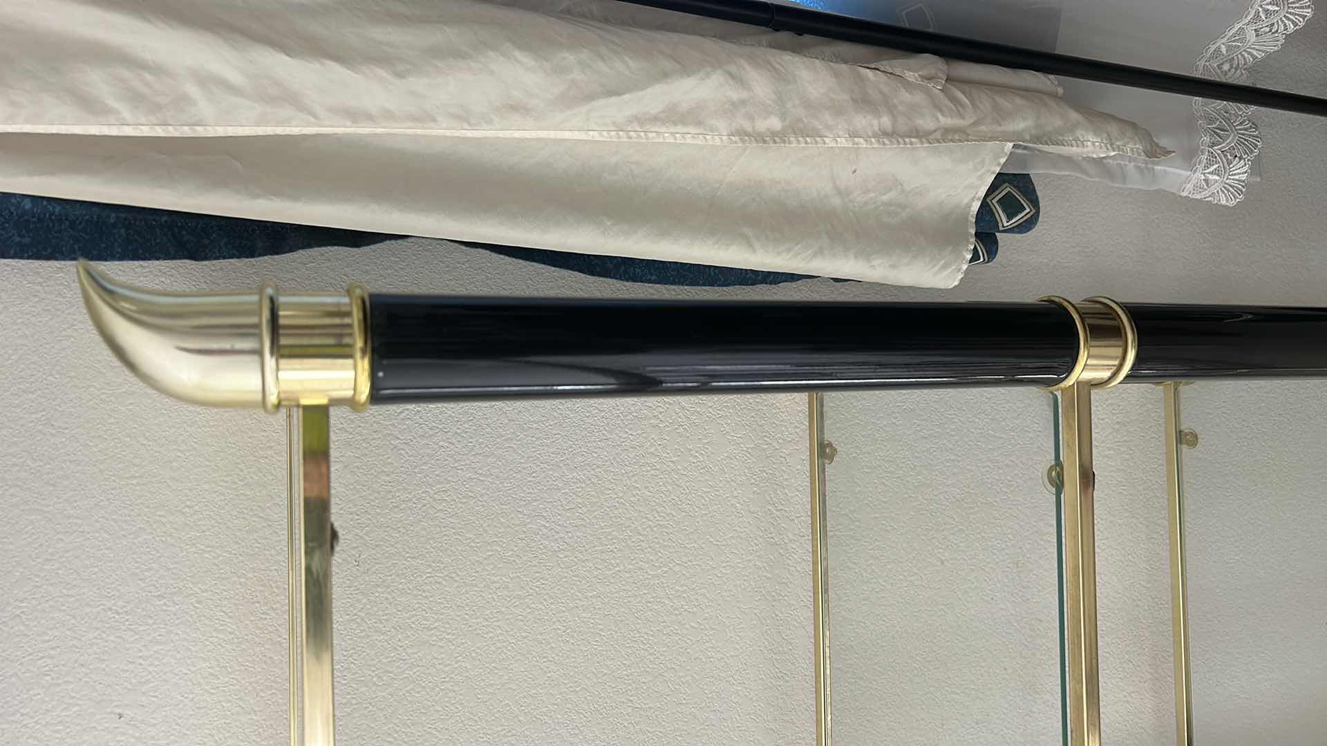 Photo 1 of BLACK AND GOLD ART DECO METAL DISPLAY WITH 4 GLASS  SHELVES 25 1/2” x 14“ X H58“