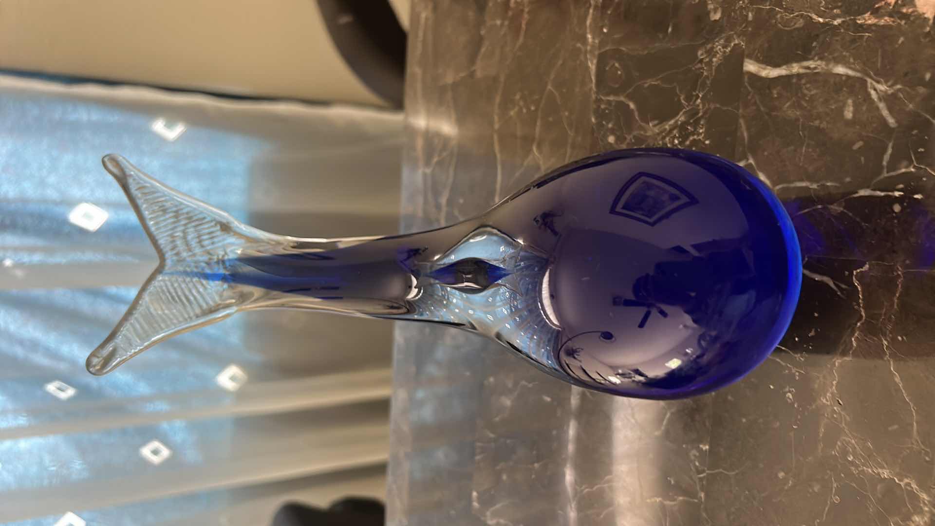 Photo 1 of BLUE BLOWN GLASS WHALE H7.5”