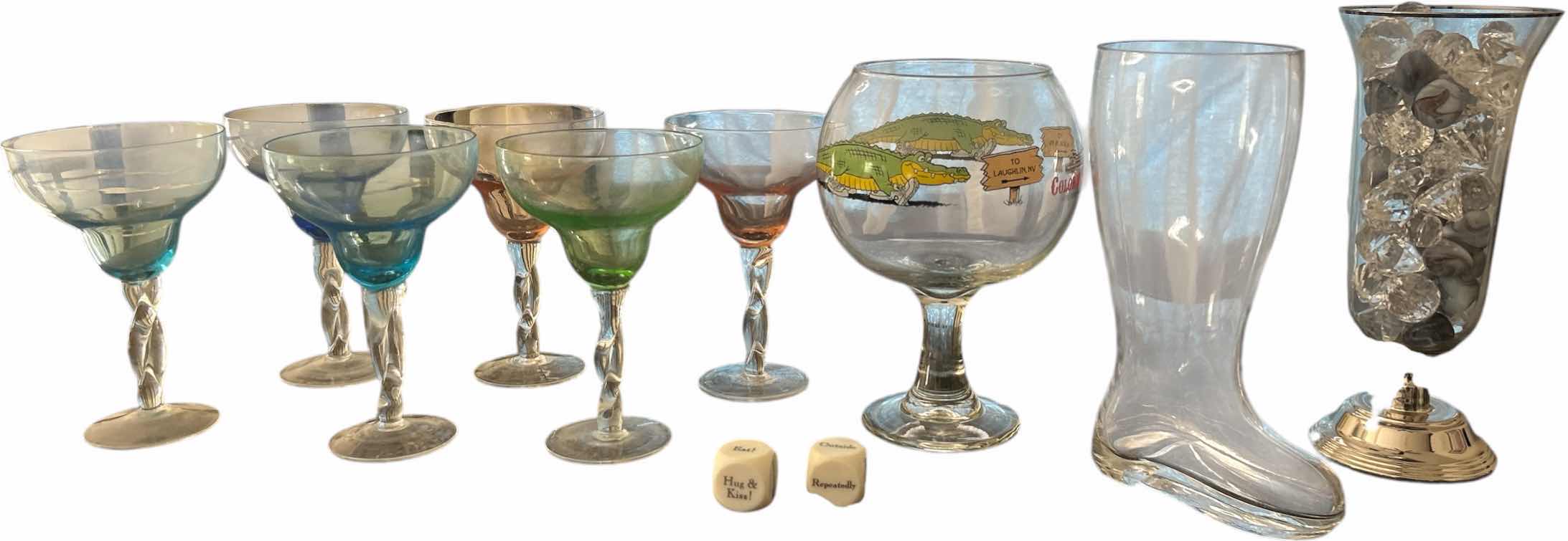 Photo 1 of COCKTAIL GLASSES, 3 VASES,  DICE GAME