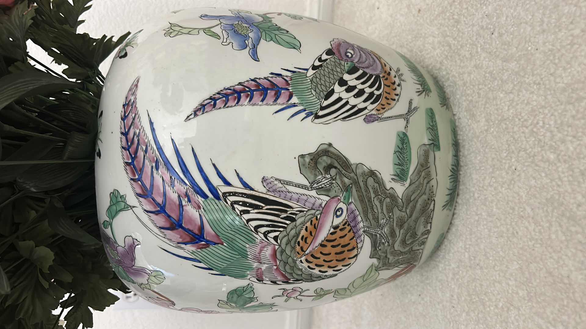 Photo 1 of HEAVY PORCELAIN VASE H12” WITH FAUX FLOWERS