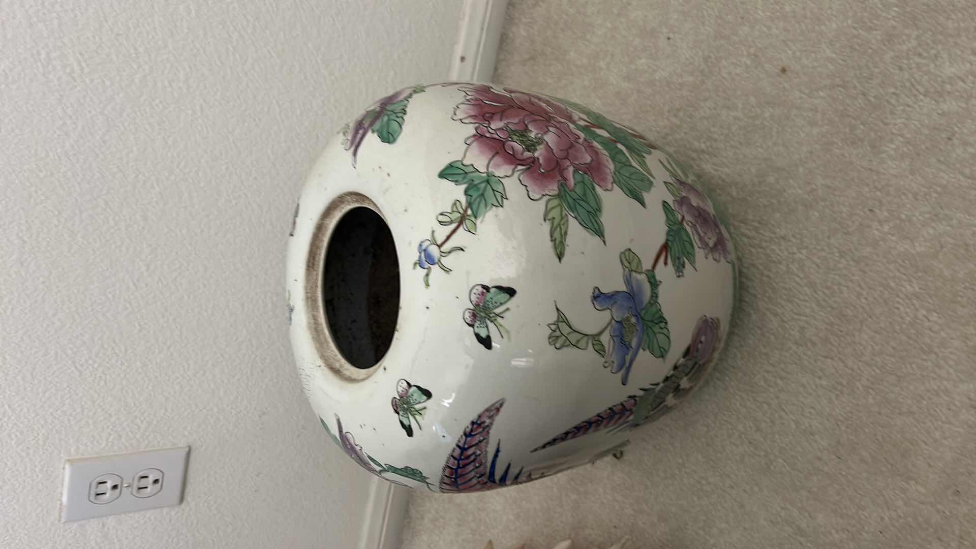 Photo 1 of HEAVY PORCELAIN VASE H12” WITH FAUX FLOWERS