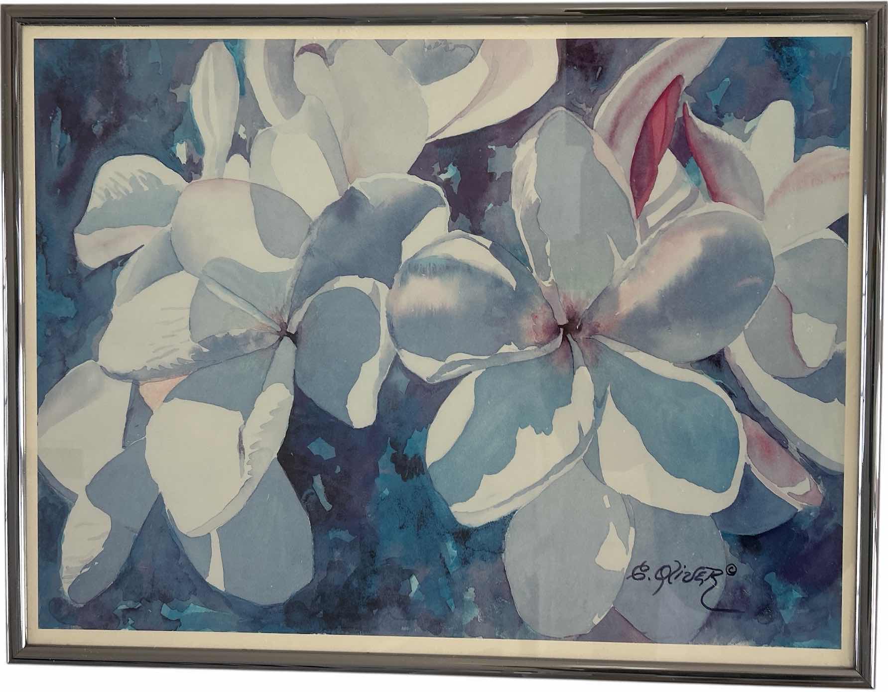 Photo 1 of FRAMED BLUE FLORAL SIGNED ARTWORK 27“ x H21“