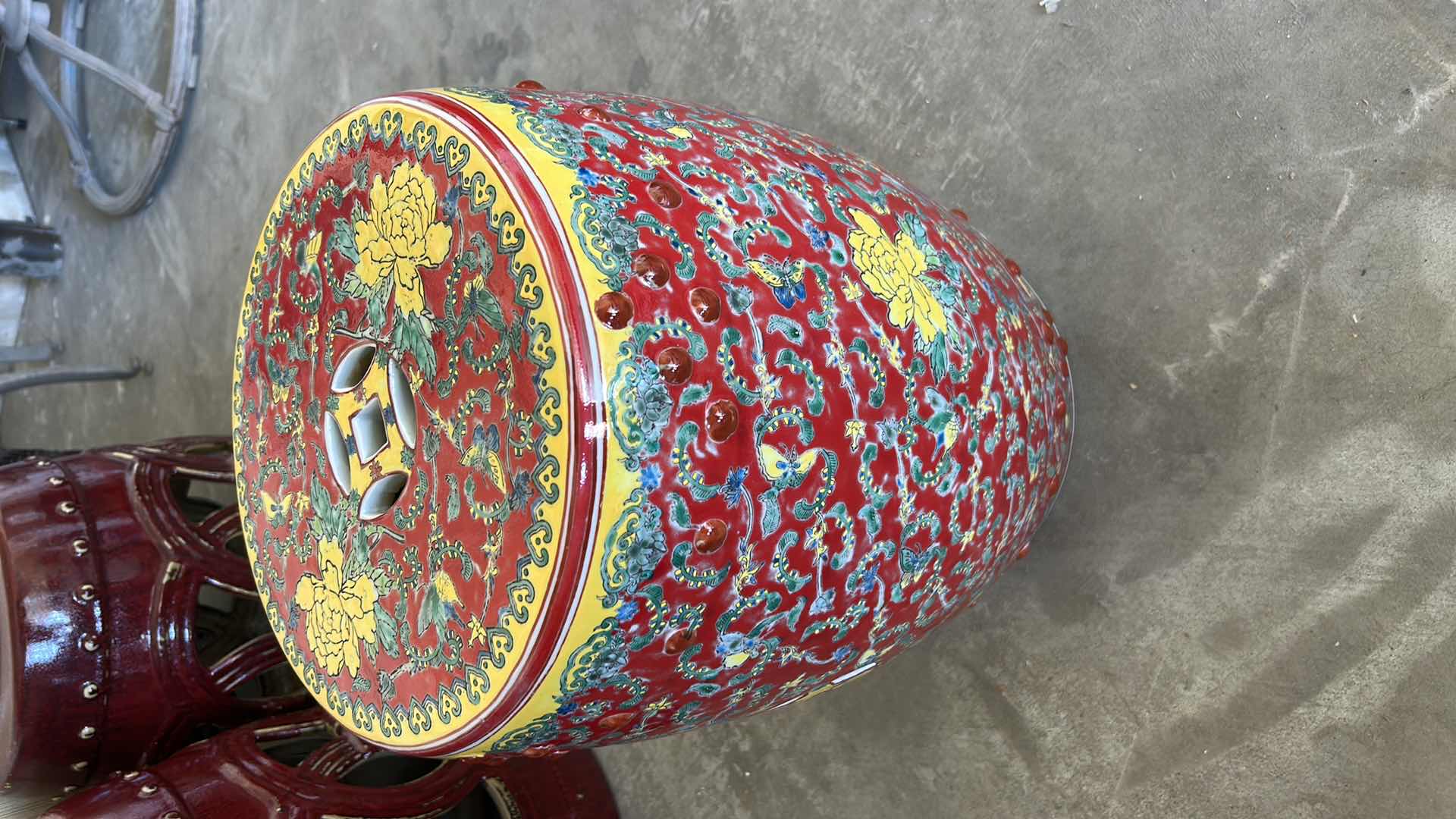 Photo 1 of PAINTED CERAMIC GARDEN STOOL H18”