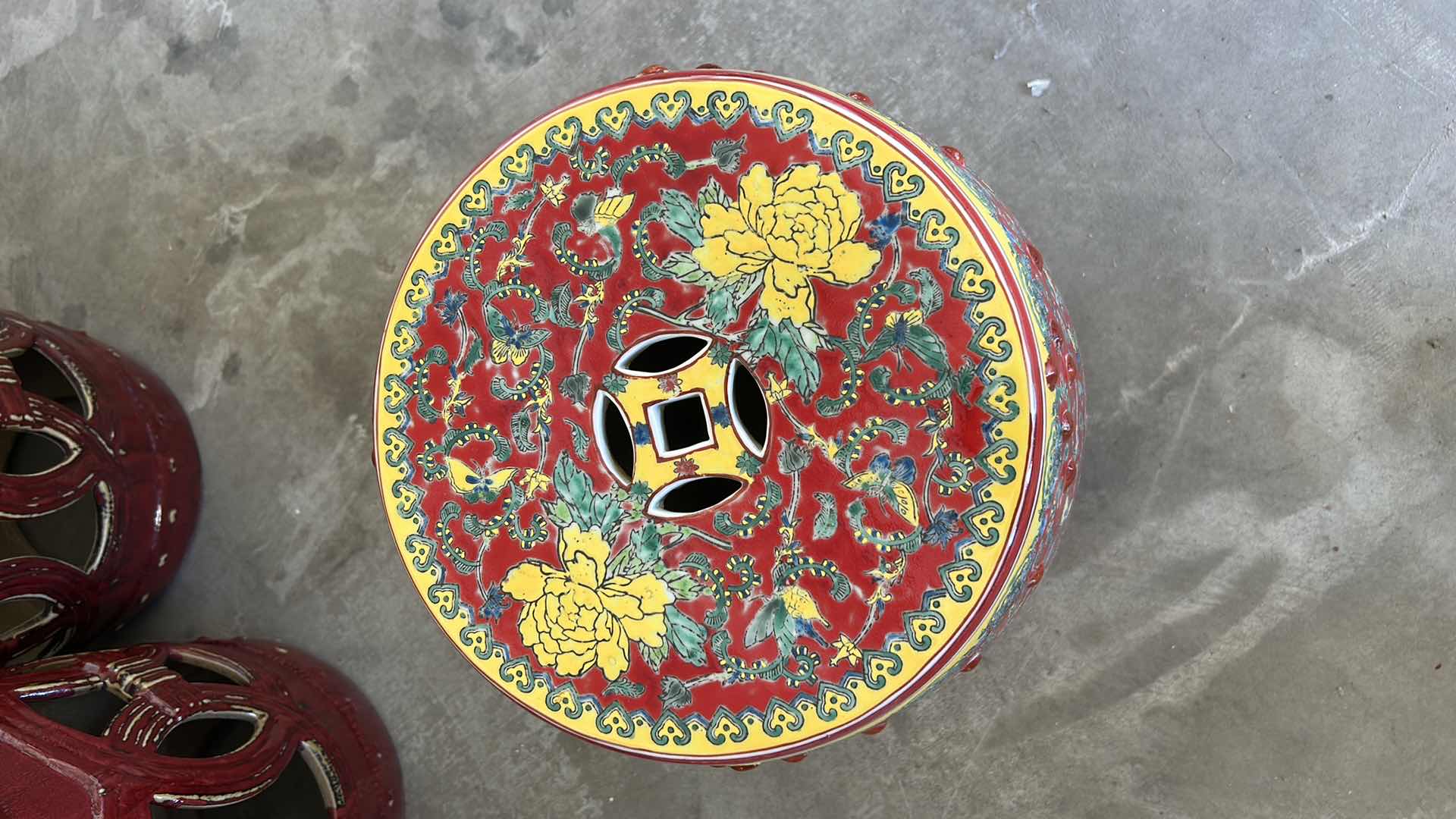 Photo 1 of PAINTED CERAMIC GARDEN STOOL H18”