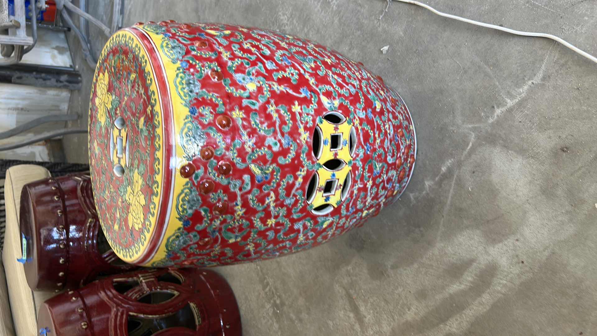 Photo 1 of PAINTED CERAMIC GARDEN STOOL H18”