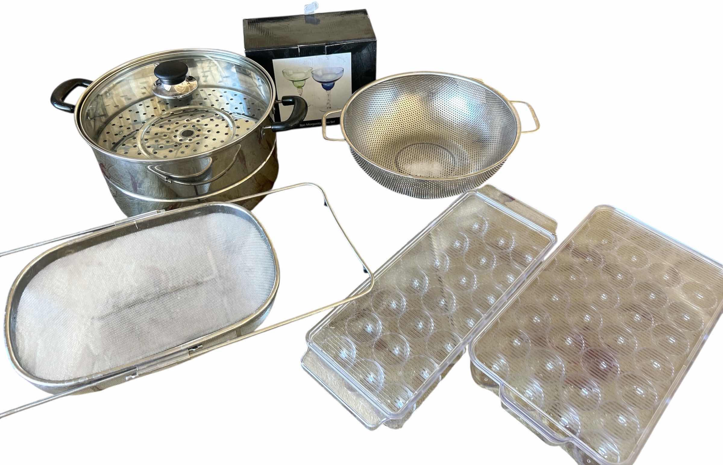 Photo 1 of KITCHEN AIDES- STRAINERS - EGG CARTONS, STOCK POT & COCKTAIL GLASSES