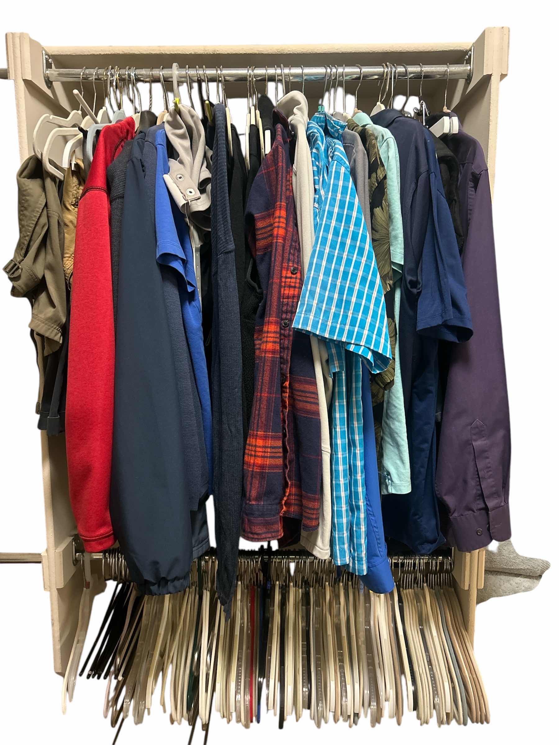 Photo 1 of MENS CLOTHING SIZE L, PANTS 38 x 30 AND HANGERS
