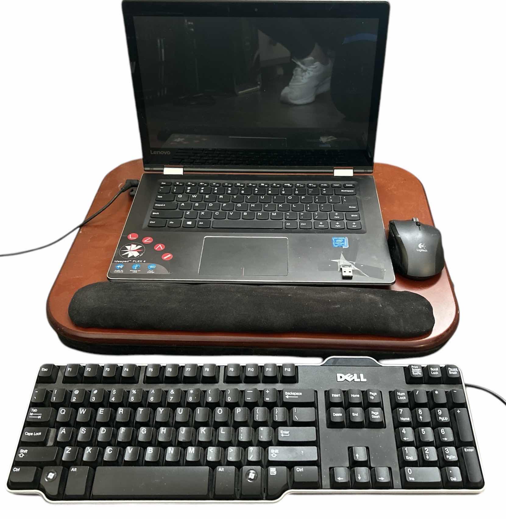 View 1 of LENOVO LAPTOP, DELL KEYBOARD, MOUSE & LAP. DESK