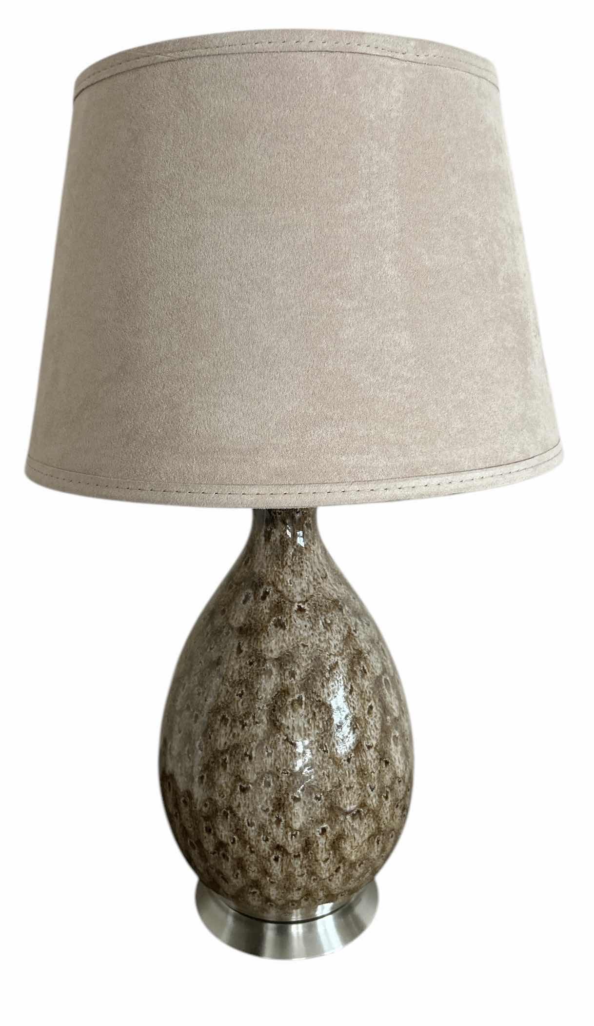 Photo 1 of GLAZED TABLE LAMP WITH SOFT FAUX SUEDE SHADE H27”