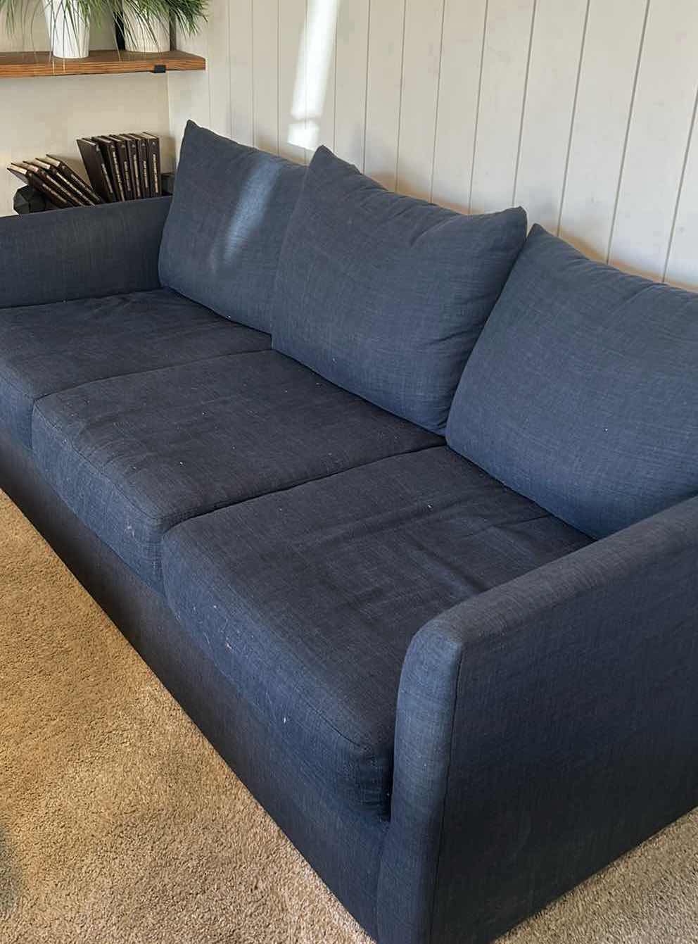 Photo 1 of 7FT BLUE UPHOLSTERY SOFA BY WAYFAIR NEEDS CLEANING
