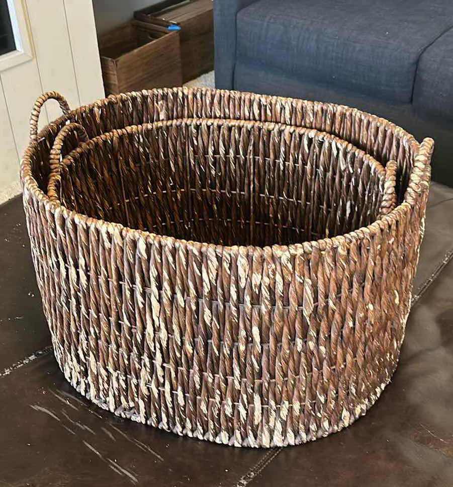 Photo 1 of 2- RATAN BASKETS W HANDLES 23” 19” WIDE
