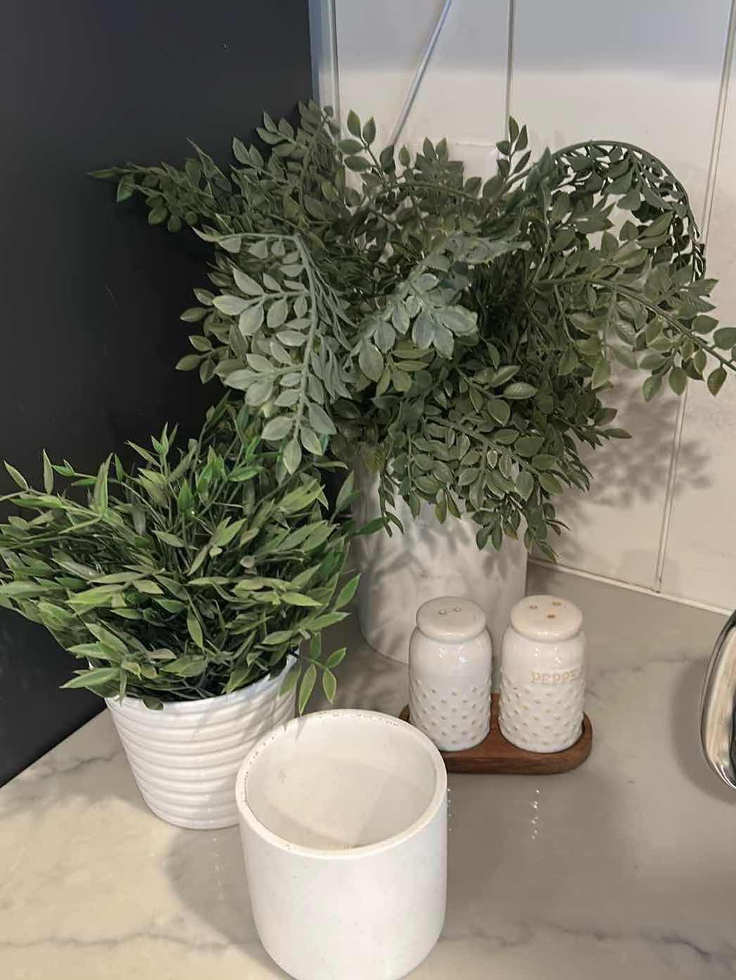Photo 1 of 2- FAUX GREENERY WHITE SALT PEPPER SET