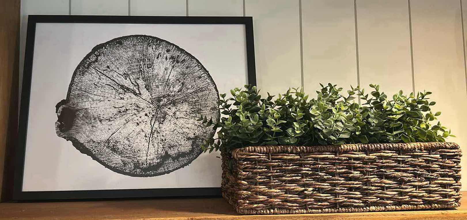 Photo 1 of FAUX GREENERY IN RATAN BASKET BLACK FRAMED ART