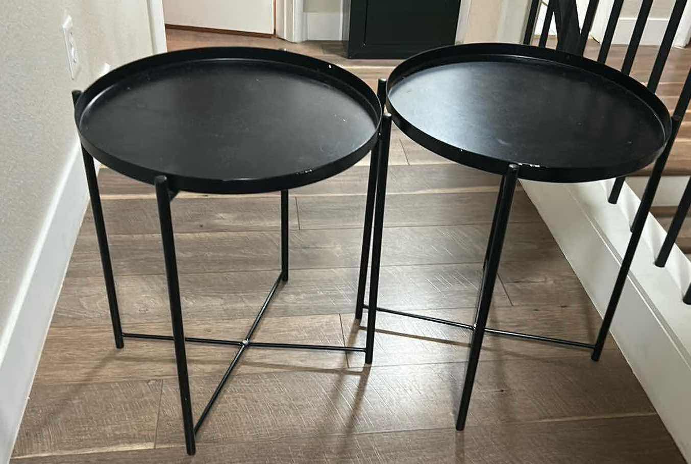 Photo 1 of 2- BLACK ROUND METAL SIDE TABLES  17” DIAMETER H 20”