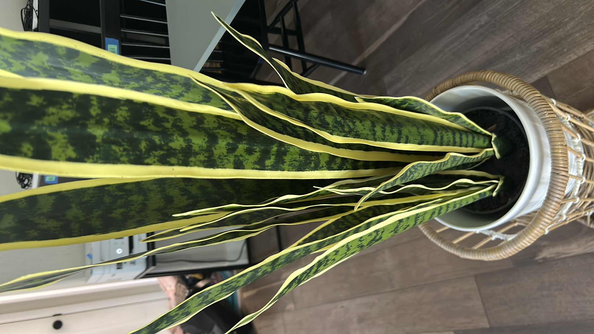 Photo 3 of 2- FAUX PLANTS IN A RATAN STAND H 24”