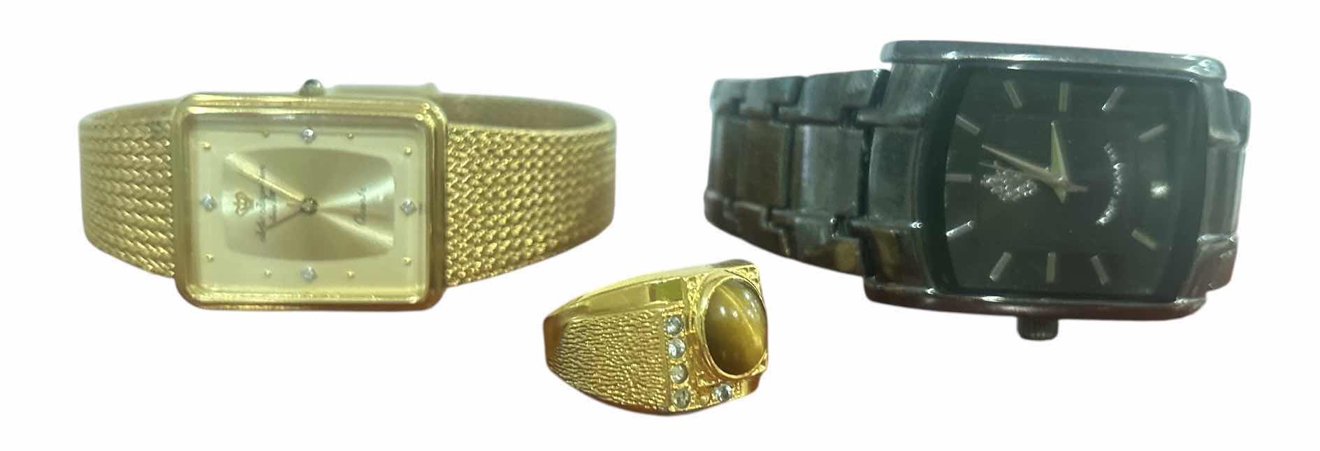 Photo 1 of 2 MENS WATCHES AND  GOLD TONE RING WITH TIGERS EYE STONE
