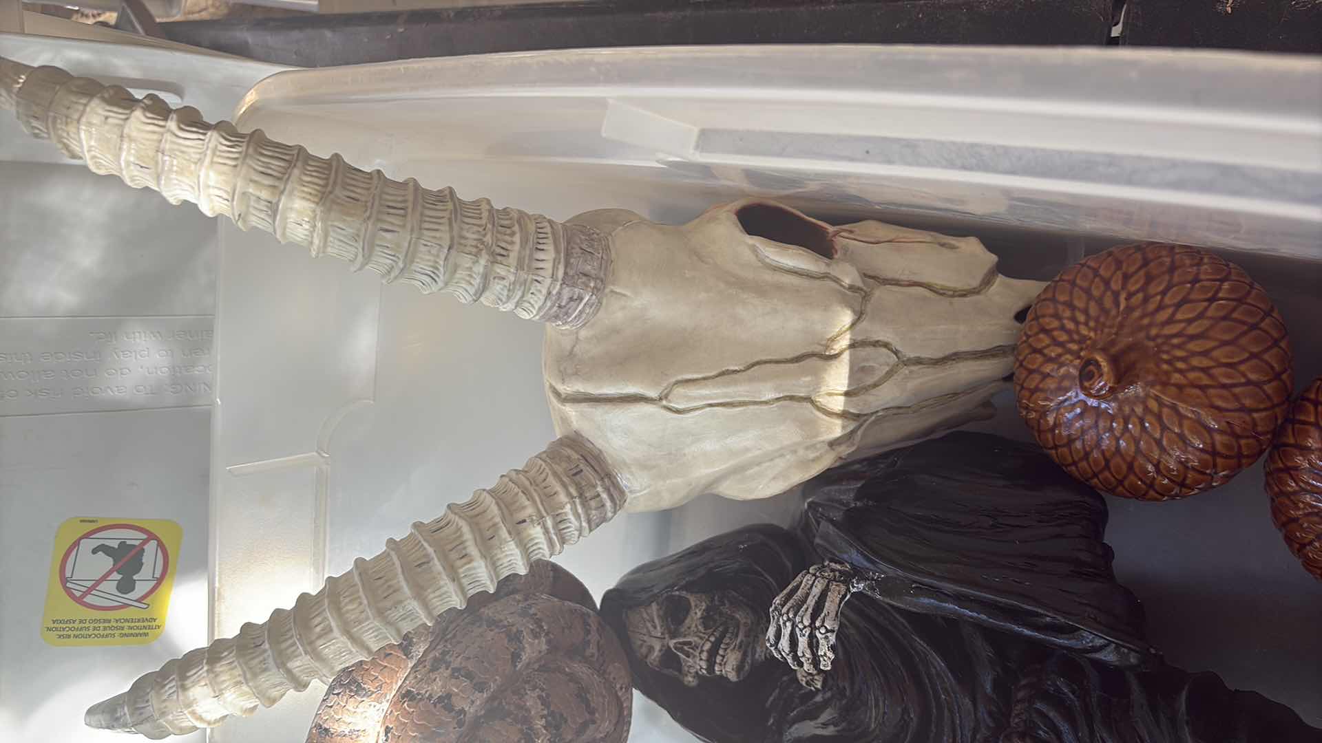 Photo 1 of CONTENTS OF TOTE HALLOWEEN DECORATIONS 14” GRIM REAPER