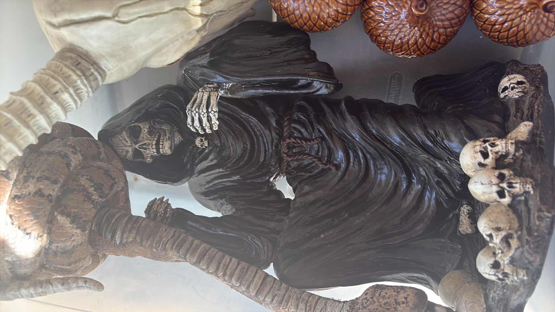 Photo 1 of CONTENTS OF TOTE HALLOWEEN DECORATIONS 14” GRIM REAPER