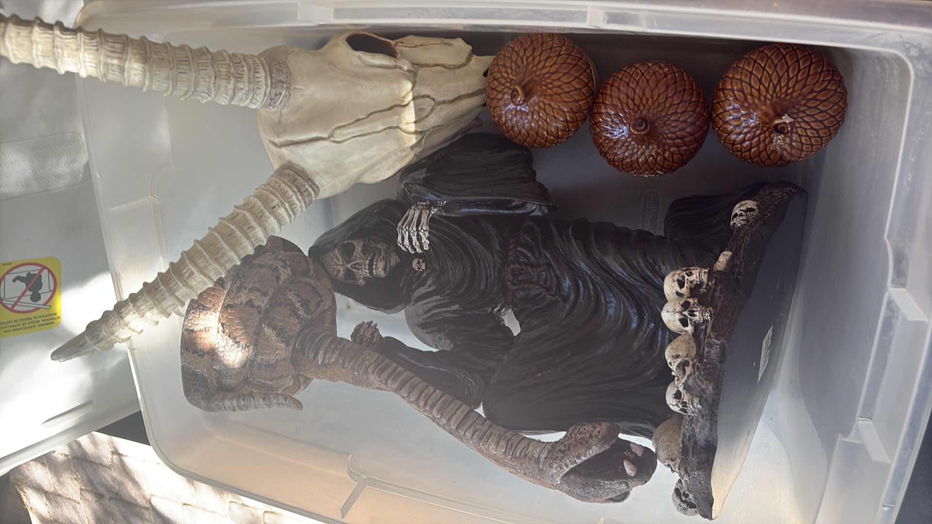 Photo 1 of CONTENTS OF TOTE HALLOWEEN DECORATIONS 14” GRIM REAPER