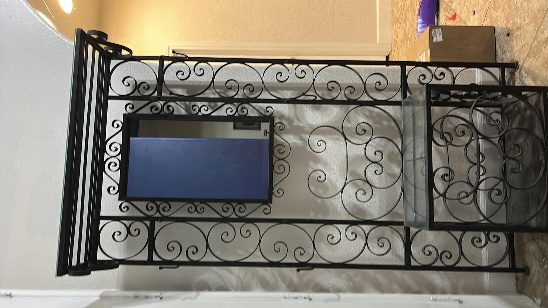 Photo 1 of FRENCH ART DECO WROUGHT IRON HALL TREE WITH MIRROR AND GLASS SHELVES  3’ X 1’ X H6’5”