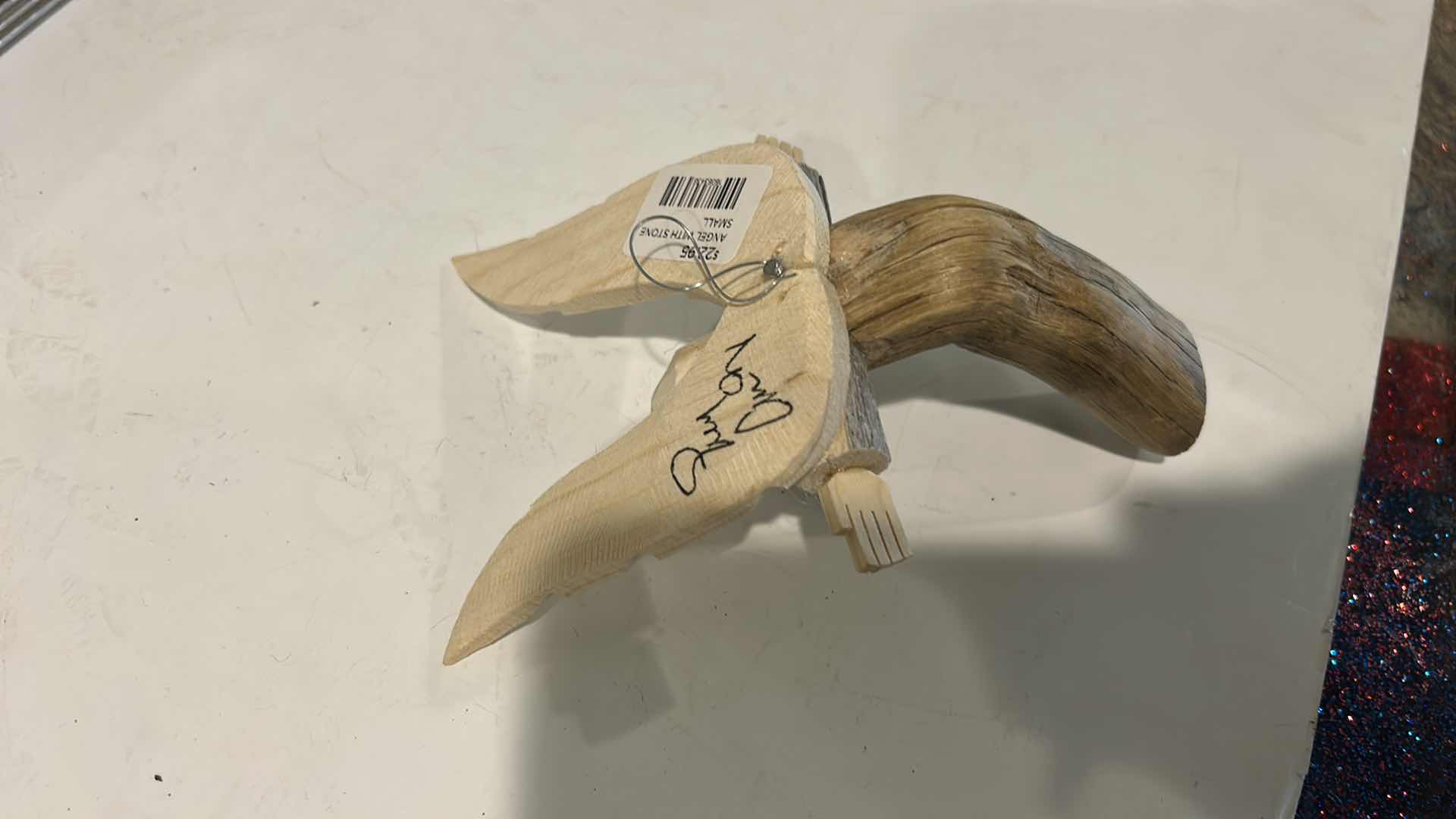 Photo 1 of 3 FRAMED ANGEL PRINT ARTWORK 8 1/2” x H 15 1/4” & HANDMADE WOOD ANGEL