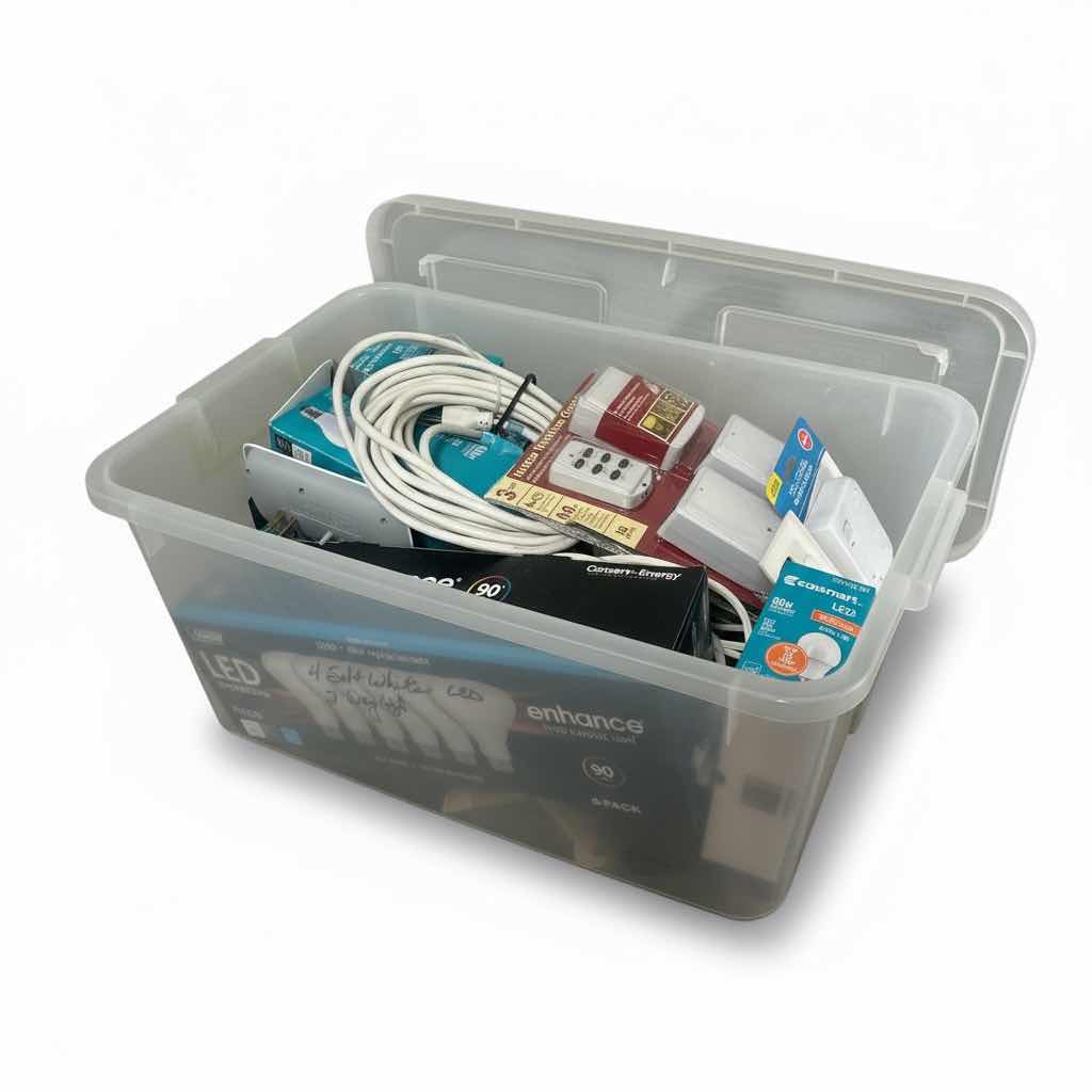 Photo 1 of TOTE WITH LIGHT BULBS AND HOME IMPROVEMENT ITEMS