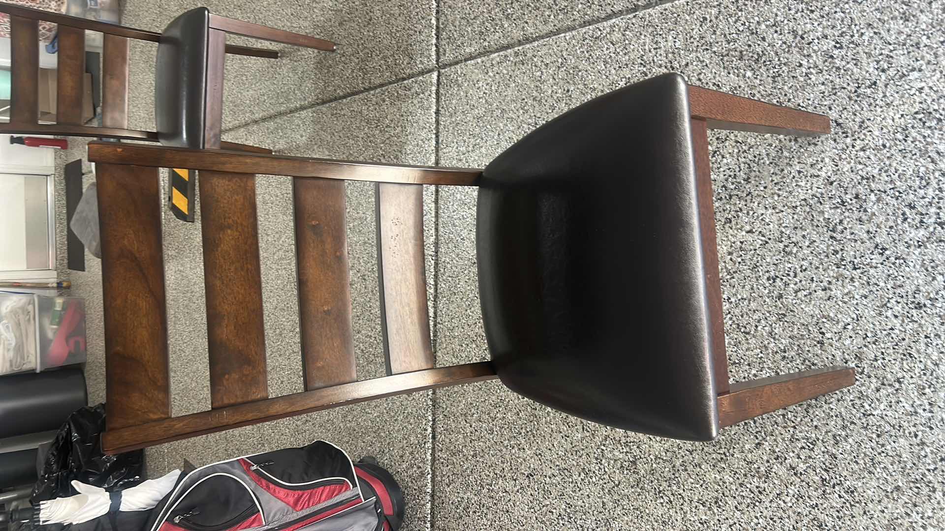 Photo 1 of 2 KONA MANGO LADDER BACK SIDE CHAIRS WOOD WITH BLACK SEATS SEAT HEIGHT 18”, TOTAL HEIGHT 39”