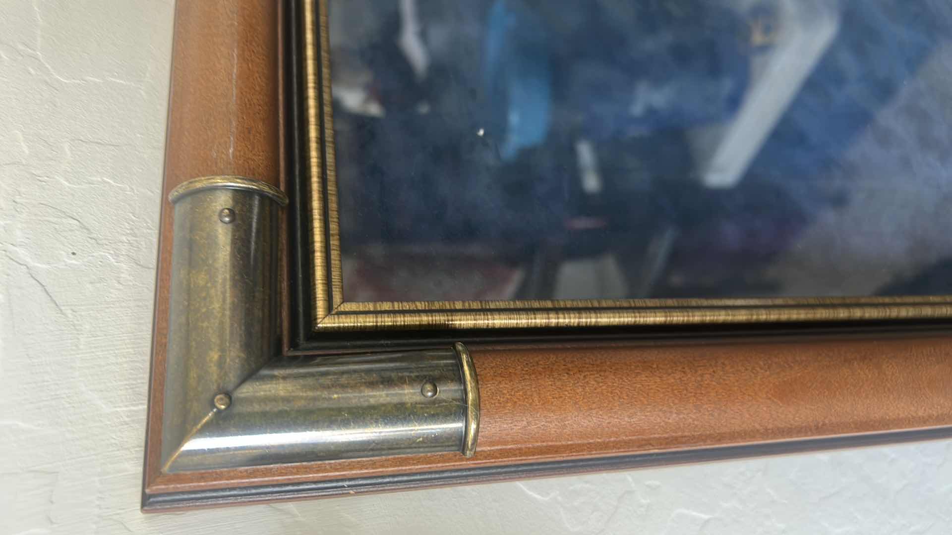 Photo 1 of 2 ARTWORK FRAMES - 1 CUSTOM WOOD & METAL WITH ONE CUTOUT FOR CARD OR ENGRAVED PLATE (3’ x 30”) BLACK MATTED FRAME 17” x H14”