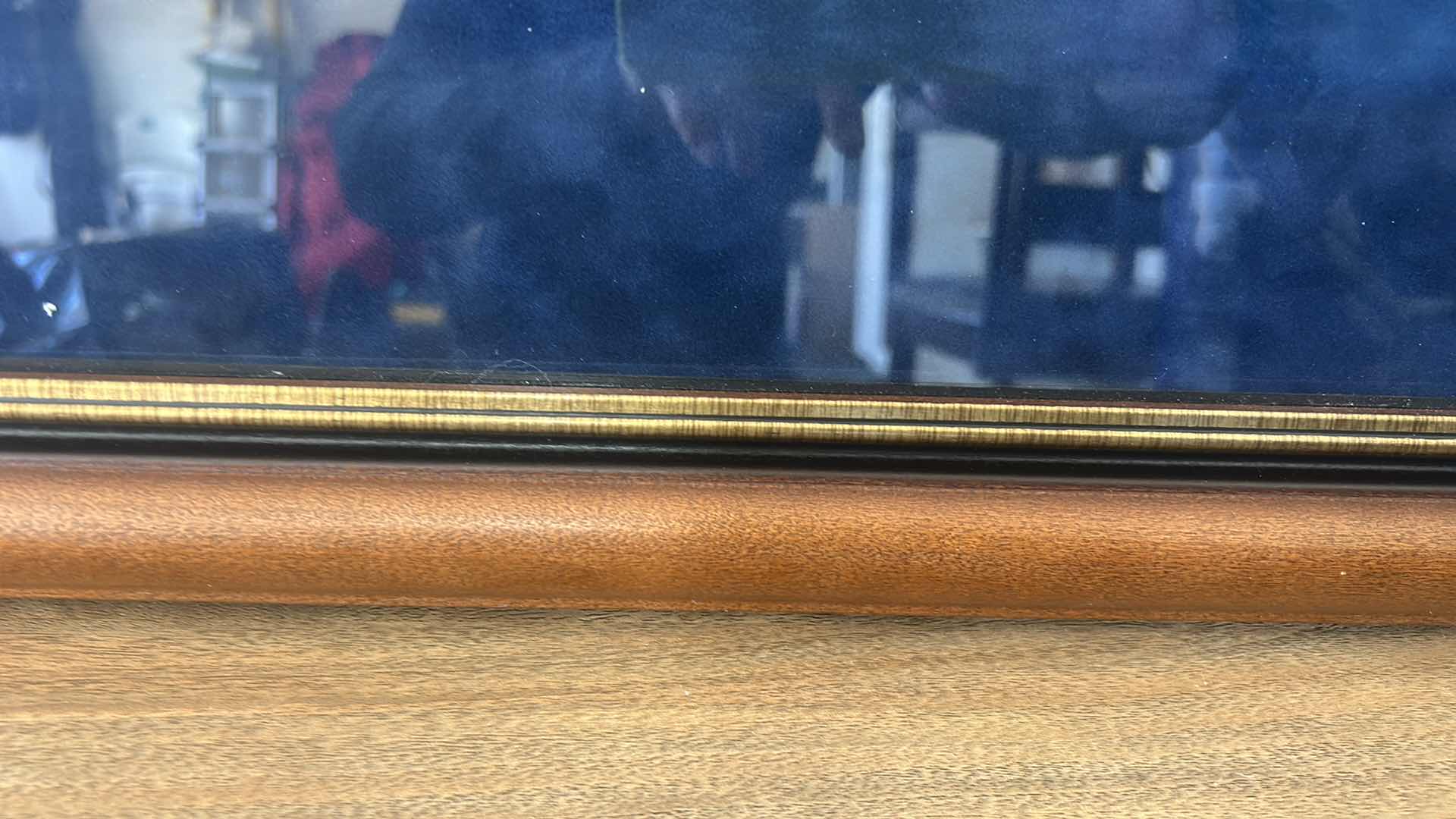 Photo 1 of 2 ARTWORK FRAMES - 1 CUSTOM WOOD & METAL WITH ONE CUTOUT FOR CARD OR ENGRAVED PLATE (3’ x 30”) BLACK MATTED FRAME 17” x H14”