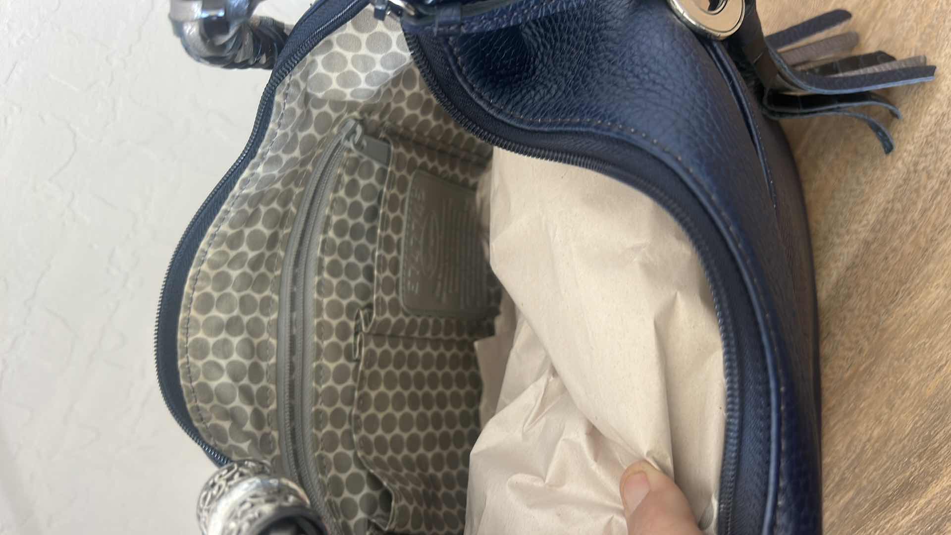 Photo 1 of BRIGHTON NAVY BLUE  ZIP TOP BARBADOS HANDBAG