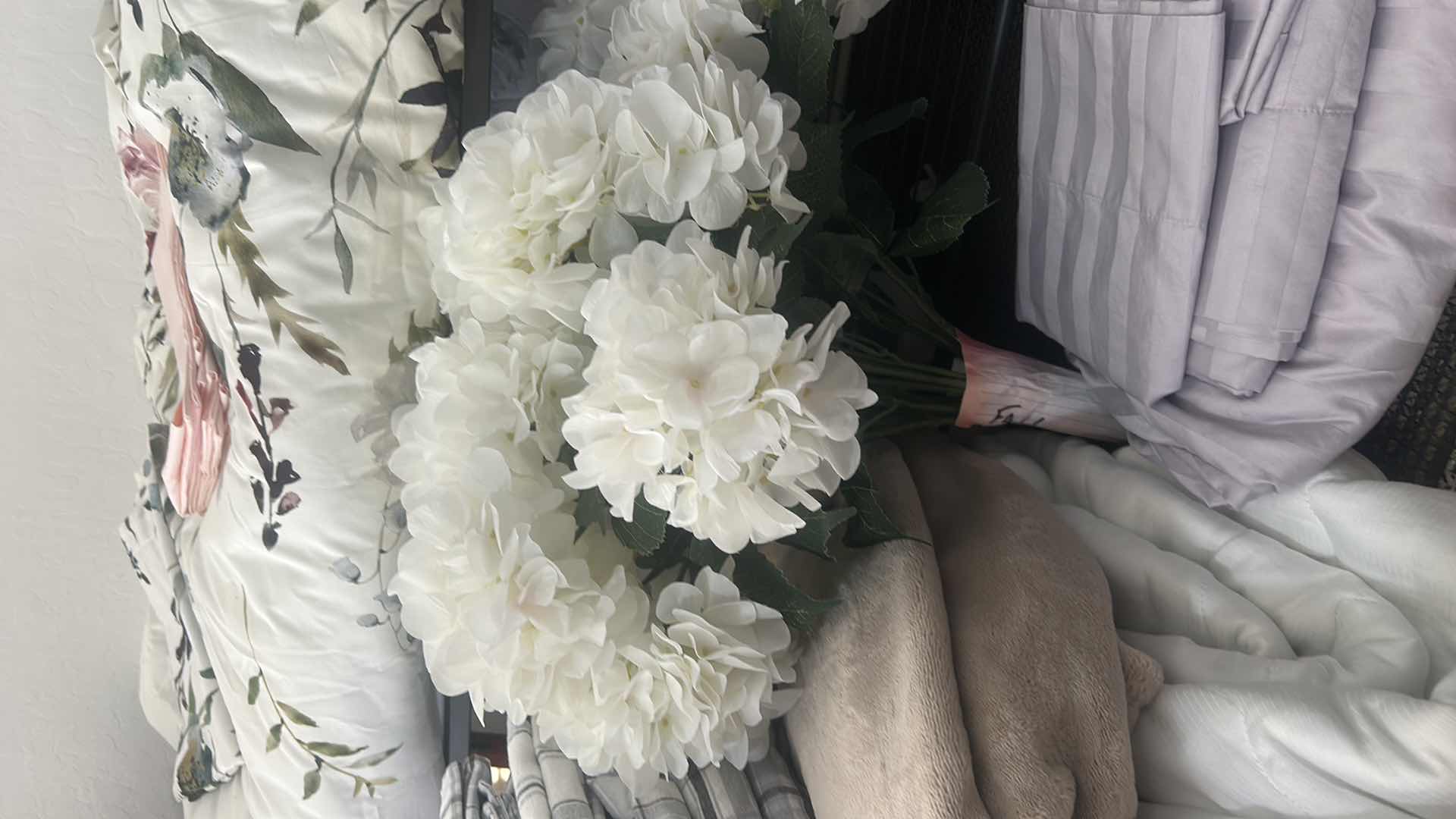 Photo 1 of FRESHLY LAUNDERED QUEEN COMFORTER, PILLOW CASES, SHEETS, BLANKET, MATTRESS COVER AND FLOWERS