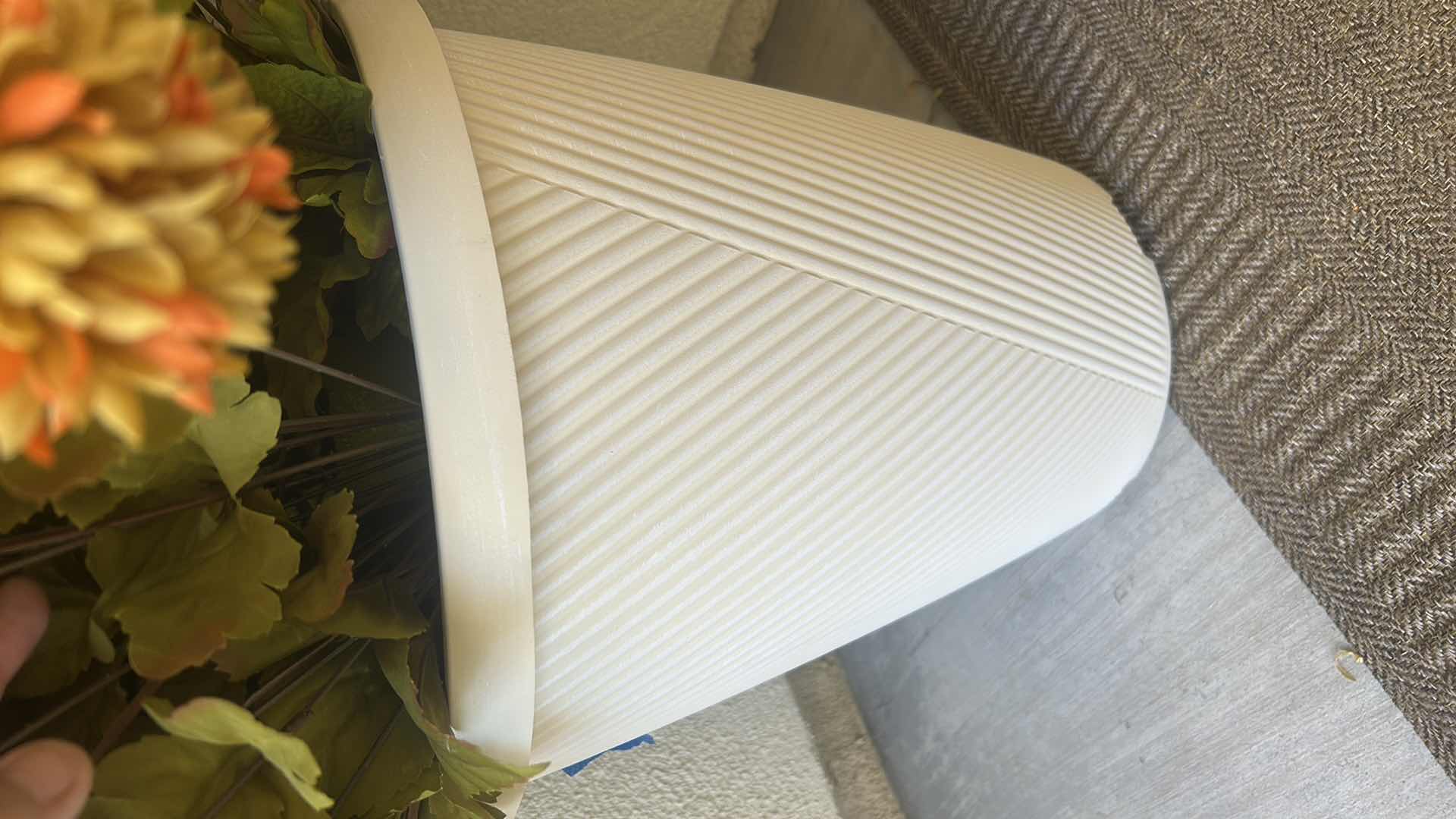 Photo 1 of 2 OUTDOOR FAUX FALL FLORAL ARRANGEMENTS H27” (POTS ARE HARD PLASTIC) AND  2 SCARECROWS H17”