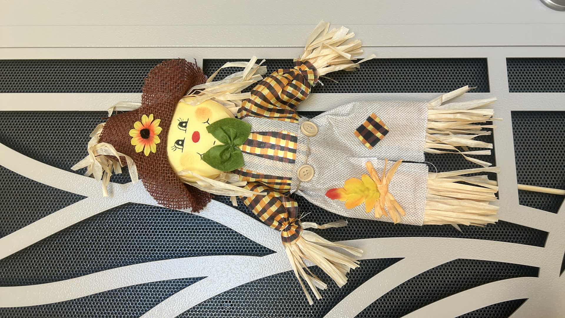 Photo 1 of 2 OUTDOOR FAUX FALL FLORAL ARRANGEMENTS H27” (POTS ARE HARD PLASTIC) AND  2 SCARECROWS H17”