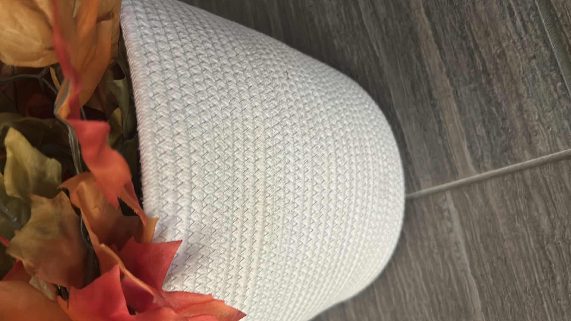 Photo 1 of FAUX DUMB CANE PLANT IN  WHITE BASKET H 52"