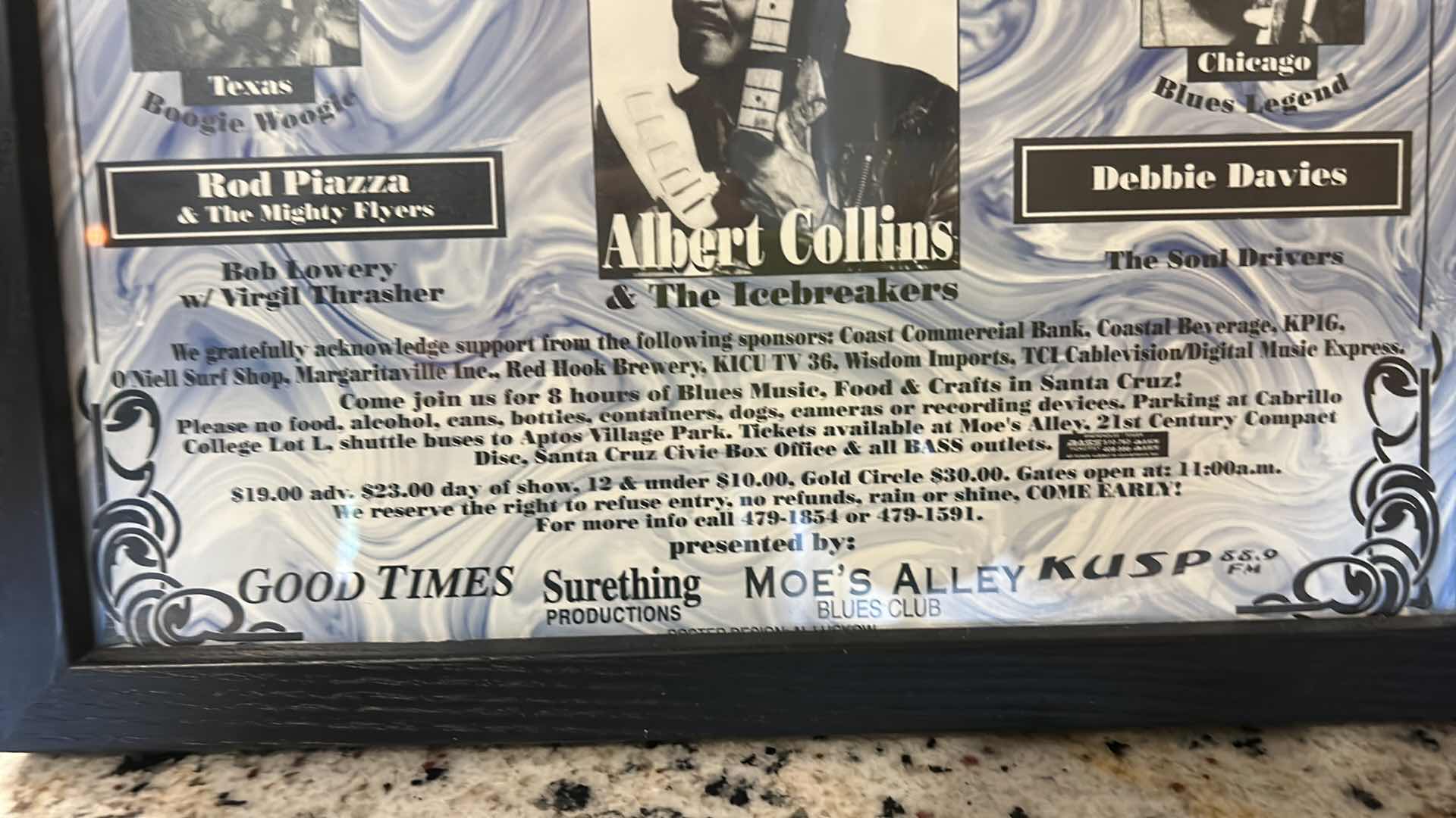 Photo 1 of BLACK WOOD FRAMED, “SANTA CRUZ BLUES FESTIVAL” POSTER ARTWORK 12” x H18”