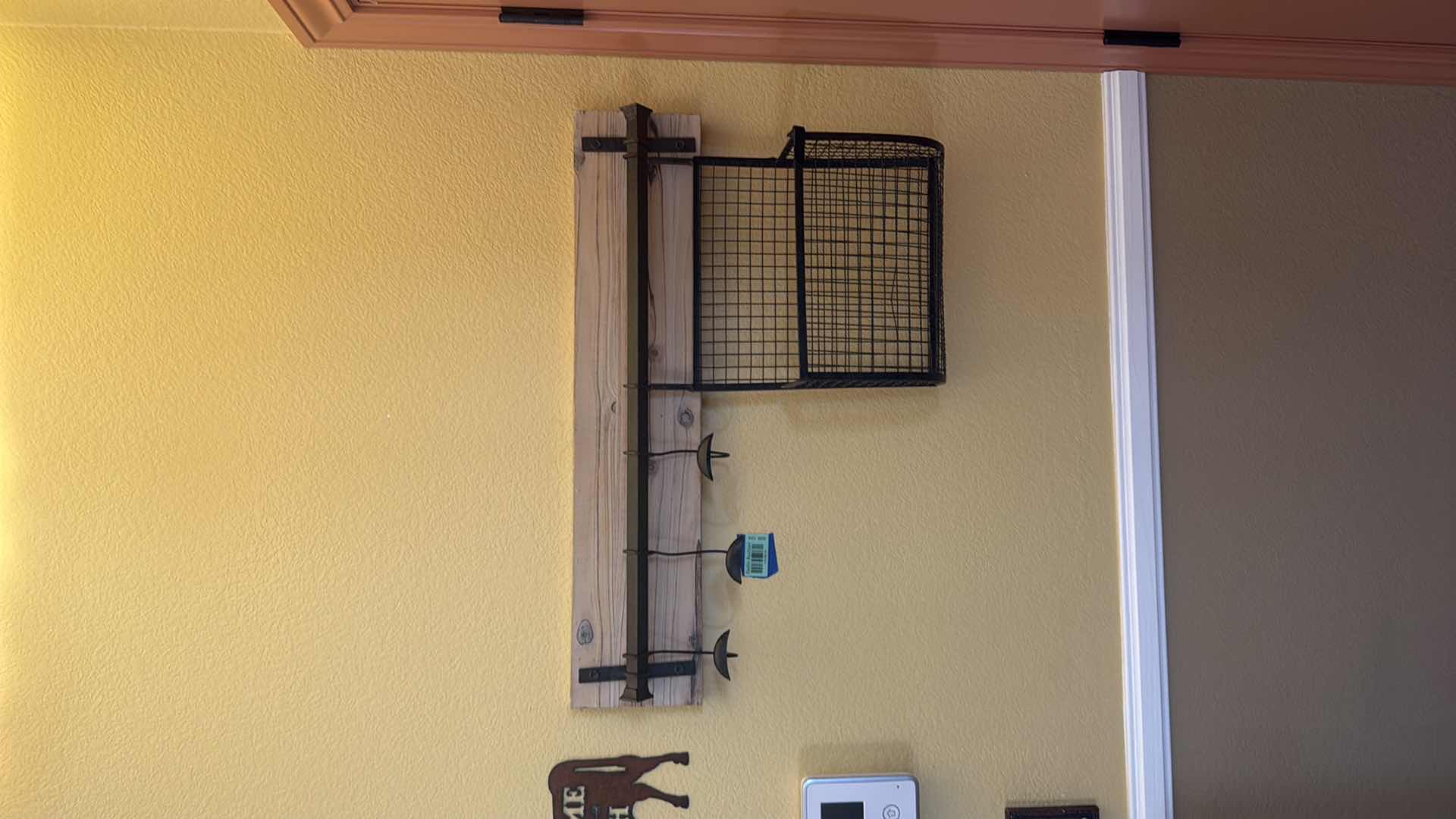 Photo 1 of HANGING WOODEN AND METAL WALL KEY HOLDER WITH BASKET H12”W31”