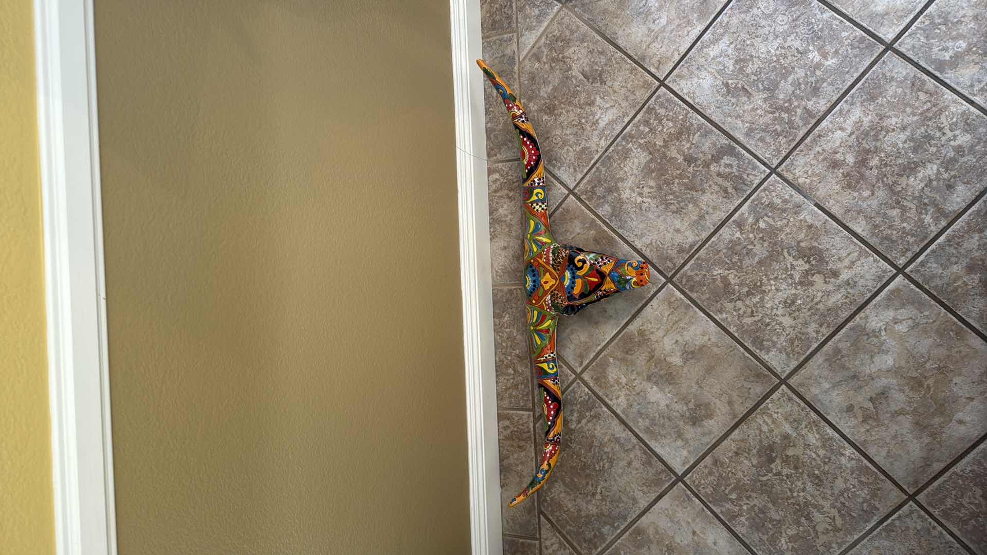 Photo 1 of DECORATIVE LONGHORN SKULL, TALAVERA, MEXIAN FOLK ART  W38”