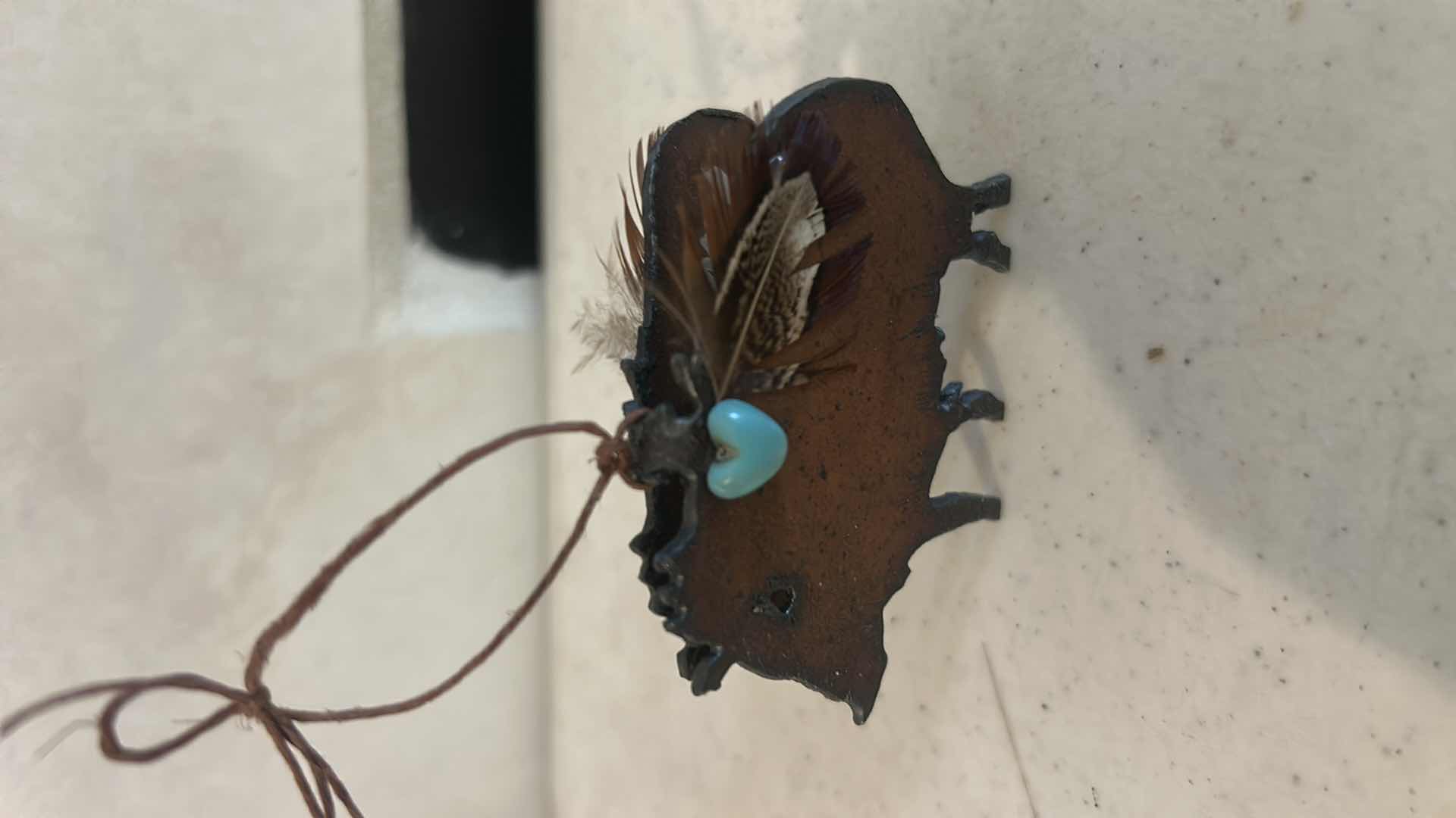 Photo 1 of 2 PC HOME DECOR- MINIATURE METAL BOAR WITH TURQUOISE HEART & WOODEN KOKOPELLI’S H7”