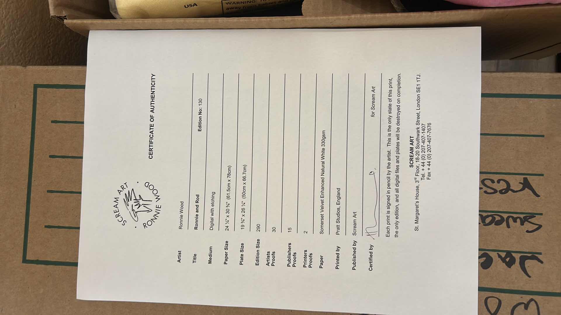 Photo 1 of BLACK FRAMED, ARTIST SIGNED,  ROD STEWART, “RONNIE AND ROD” NUMBERED ARTWORK WITH COA 38“ x H32“