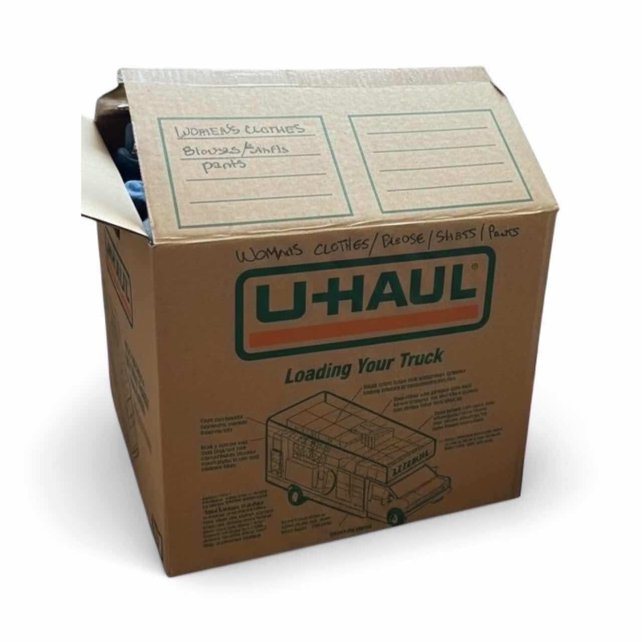 Photo 1 of BOX OF WOMENS CLOTHING, BLOUSES,  SHIRTS  AND PANTS  (ASSORTED SIZES)